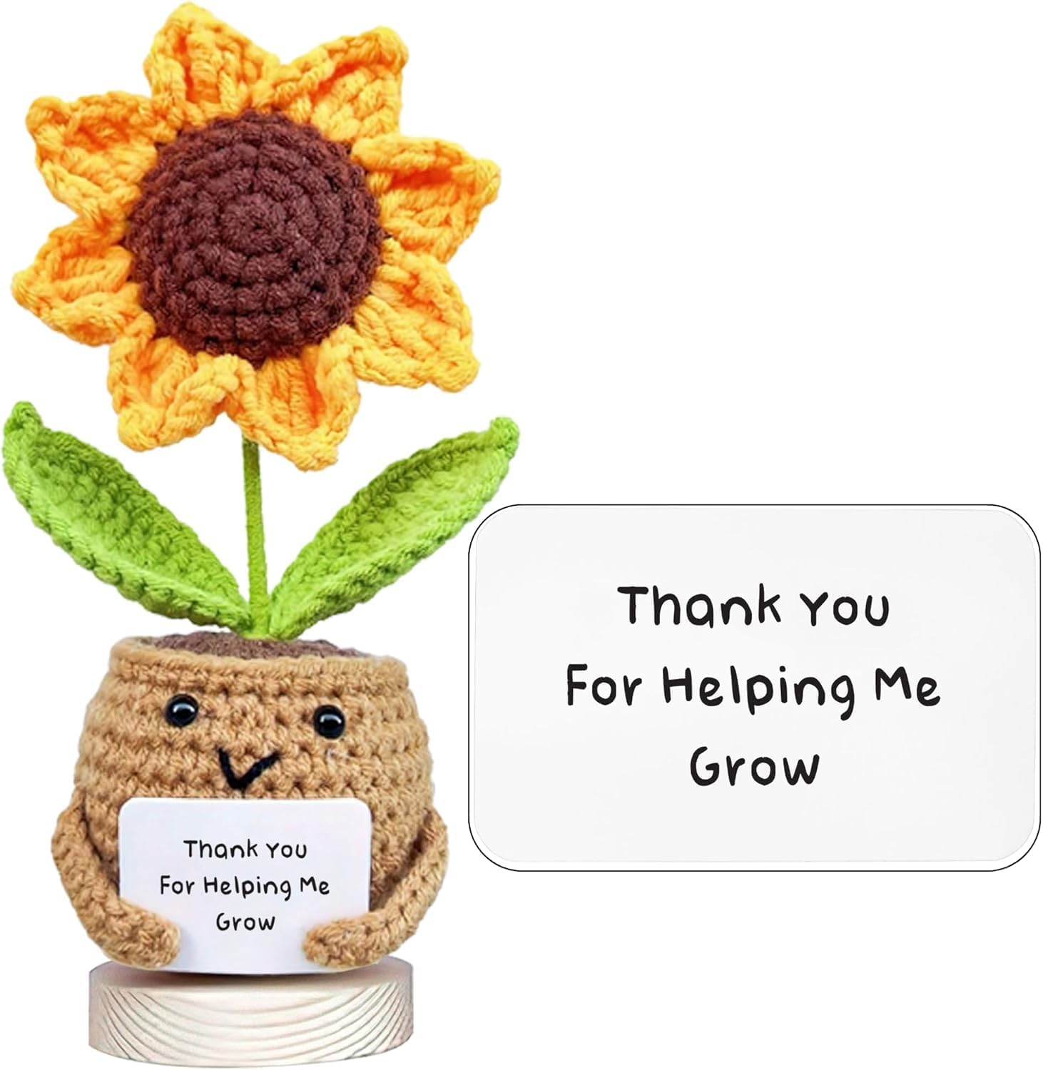 Handmade Positive Sunflower Doll Crochet with Card - Thank You for Helping Me Grow - Teacher Appreciation Gift from Student - Christmas, Birthday, Graduation image number 2