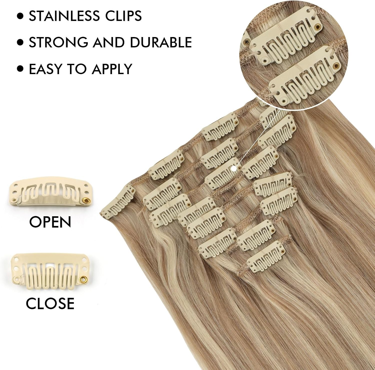 Sixstarhair Clip in Hair Extensions Real Human Hair Blonde Highlights Clip in Extensions Dark Blonde Mix Light Blonde Hair Extensions Human Hair 16 Inch 120G 8 Pcs image number 6
