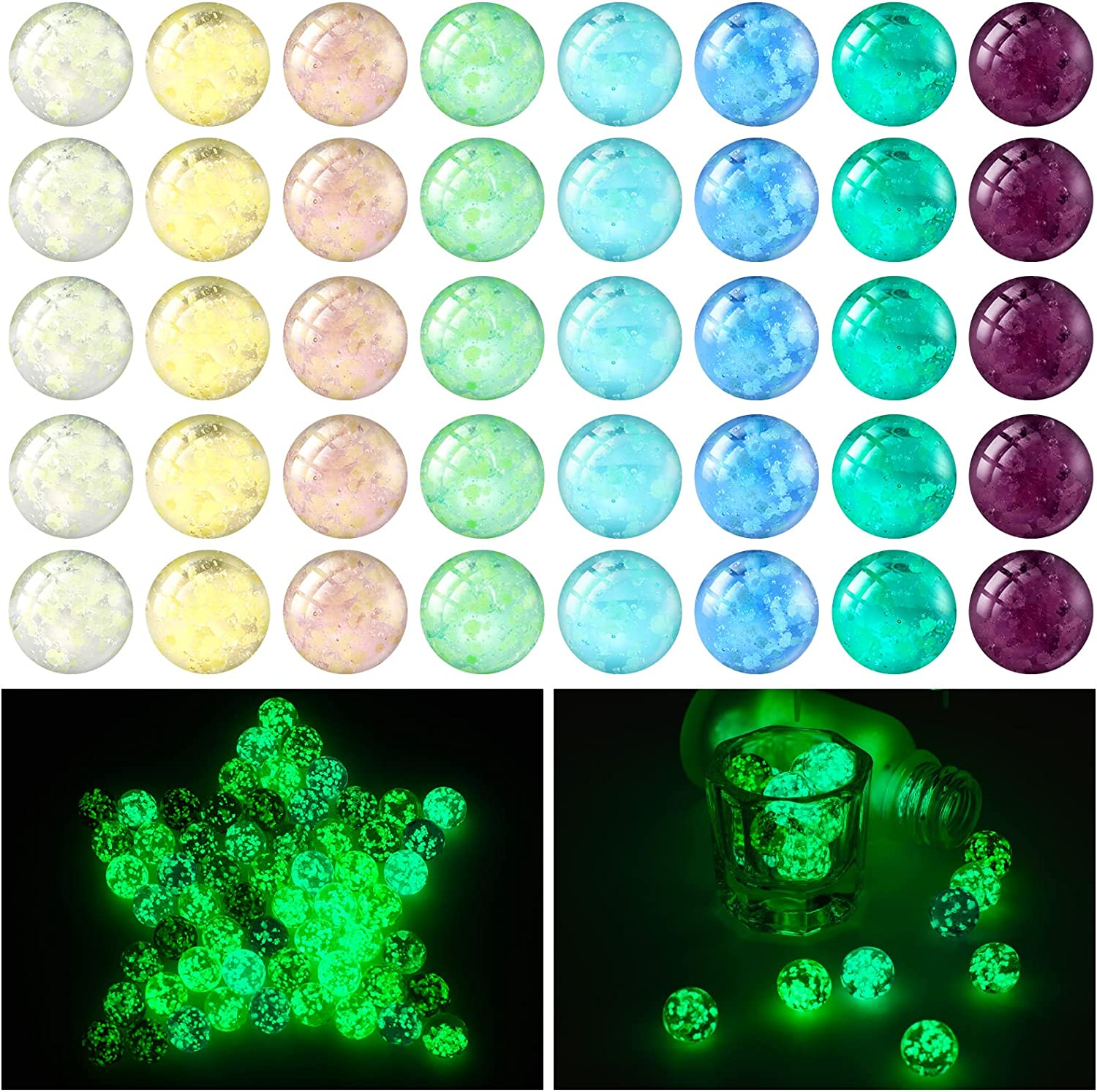48 Pieces Marbles Glow in the Dark Mixed Colors Luminous Glass Marbles Runs for Kids Marble Games DIY and Home Decoration (0.8 Cm/ 0.32 Inch) image number 4