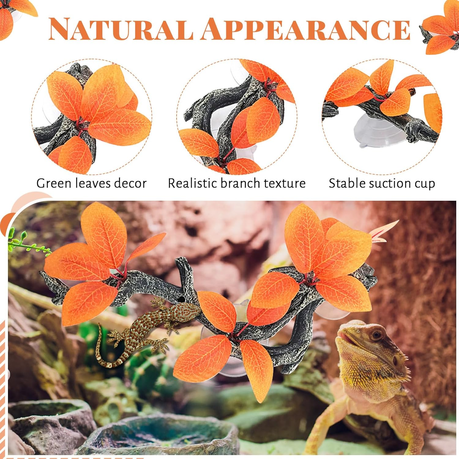 2Pcs Reptile Corner Branch, Reptile Climbing Decor Snake Climbing Branch, Reptiles Tank Accessories Terrarium Decorations Tree Branchs (Red) image number 3