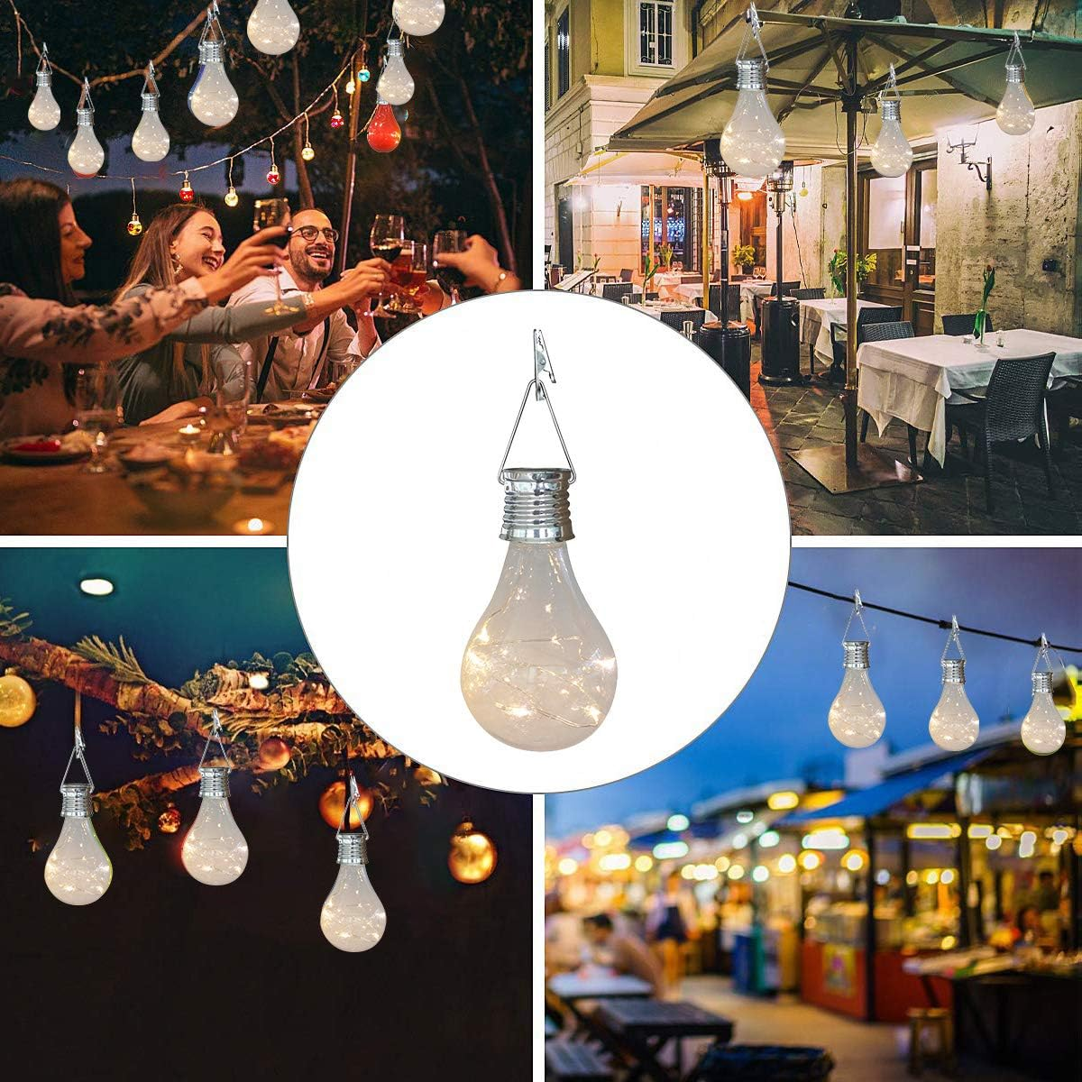 Pearlstar Solar Light Bulbs Outdoor Waterproof Garden Camping Hanging LED Light Lamp Bulb Globe Hanging Lights for Home Yard Christmas Party Holiday Decorations (6 Pack-Clear Bulbs) image number 1