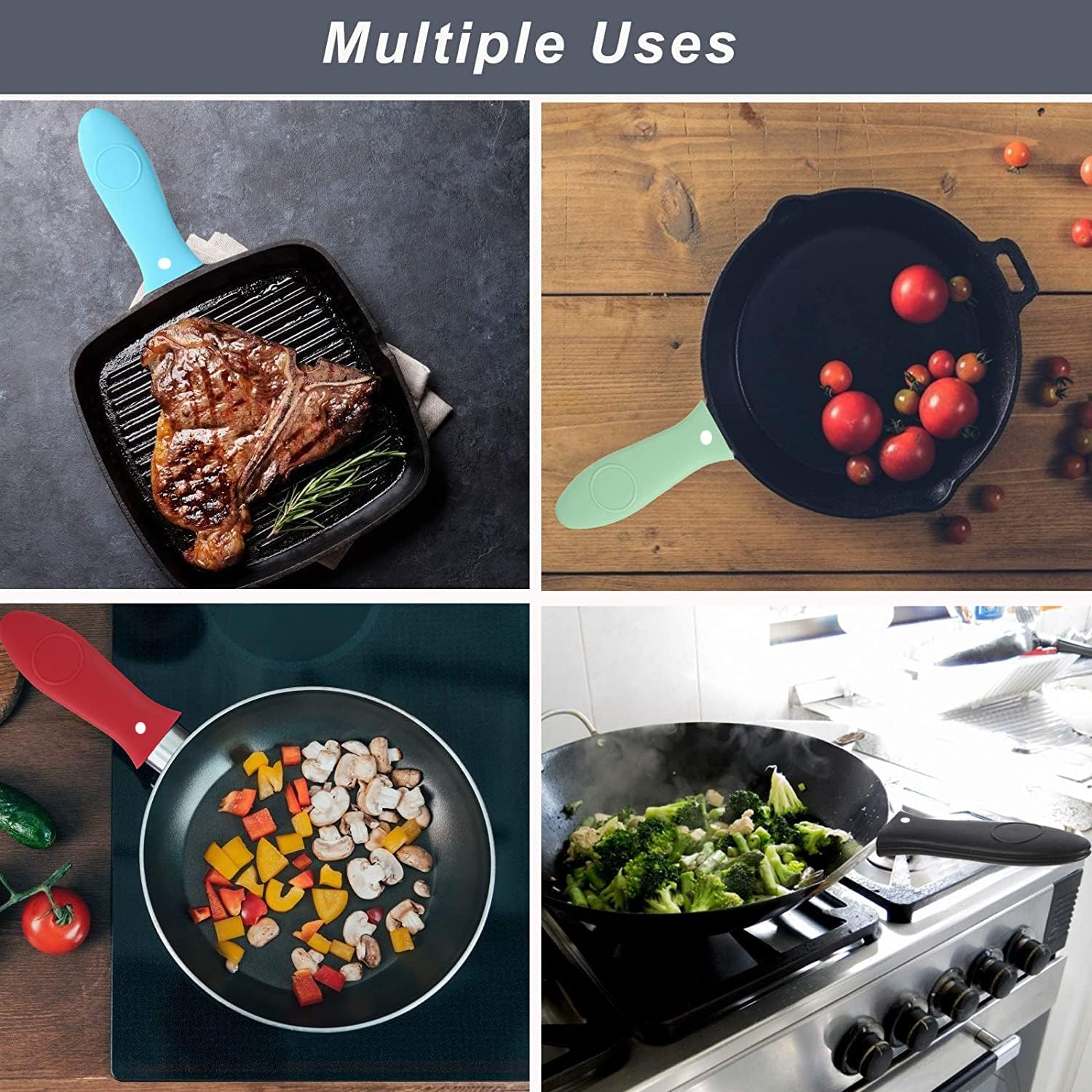 4 PCS Silicone Pot Handle Covers Set, Cast Iron Protect Holders, Skillet Grip Sleeve, Heat Resistant Protecting for Pans Griddles, Cookware Handles (BK) image number 3