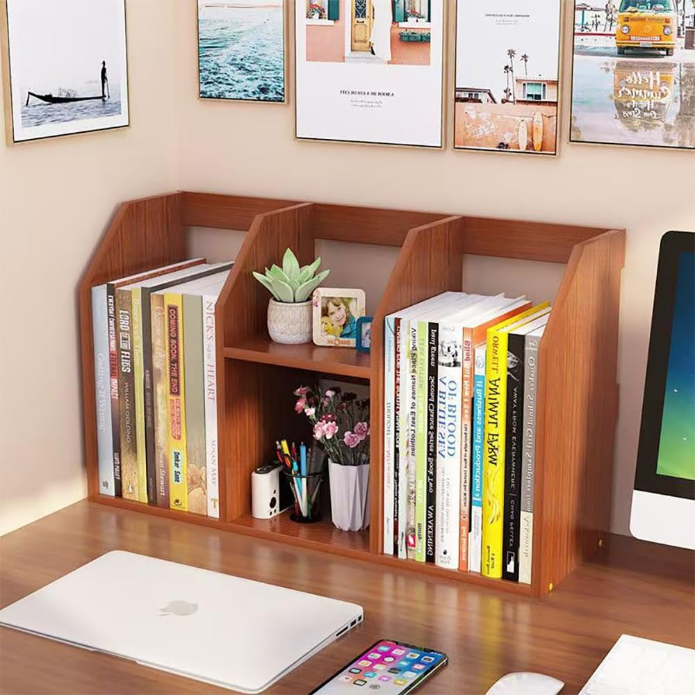 Hbluefat Desktop Bookcase/Bookshelf, Wood Desk Storage Organizer,Tabletop Multifunctional Storage Shelf for Home Office (Black)