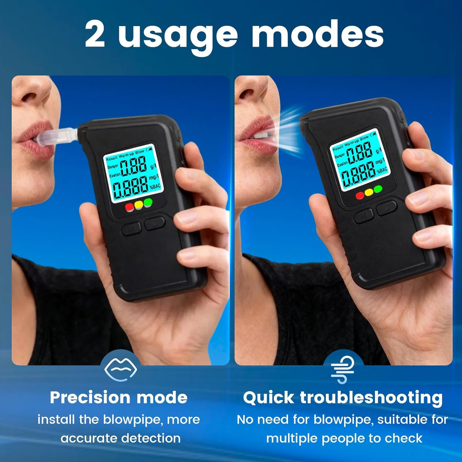 Alcohol Breathalyzer, Professional Portable Tester with LCD Display & 10 Mouthpieces for Personal and Home Use image number 3