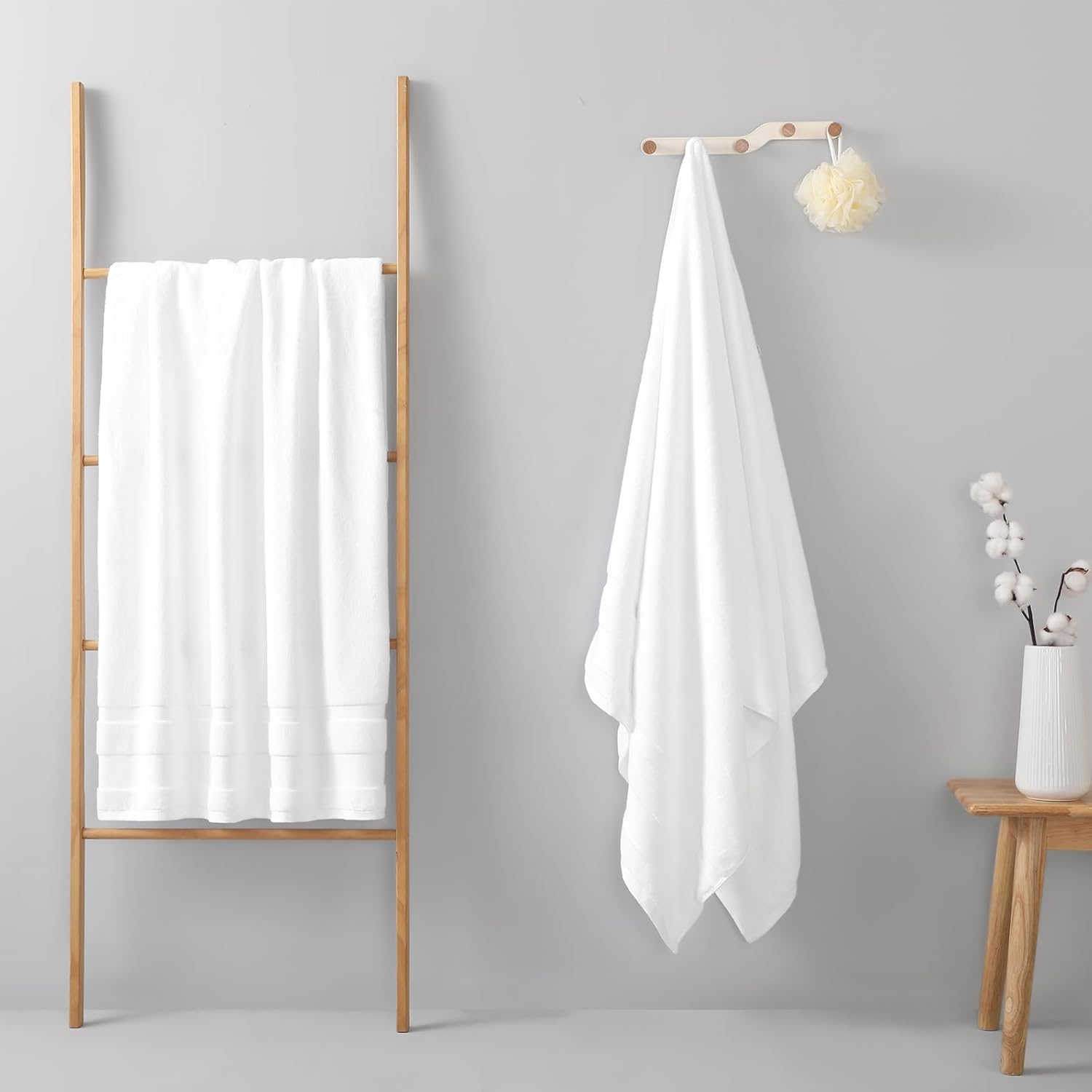 REDKISS 100% Cotton Bath Towels Set of 2, Extra Large Bath Sheets 35 X 70 Inches, 800 GSM, Quick Dry, Ultra Soft & Super Absorbent Bathroom Towel Sets for Bathroom, Gym, Spa, Pool & Hotel, White image number 3