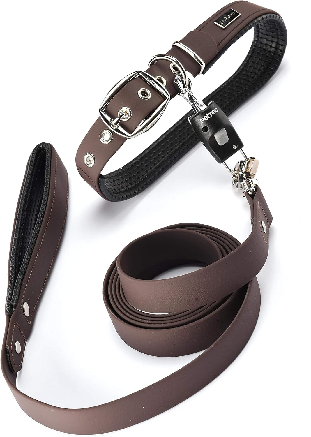 Pettec Dog&rsquo;S Leash & Collar Set in Trioflex, 2M Leash + Quick Connector, Magnetic Link for Quickly Opening and Closing the Hook on Pet&rsquo;S Lead in 1 Second, Stainless, for Dogs up to 40Kg