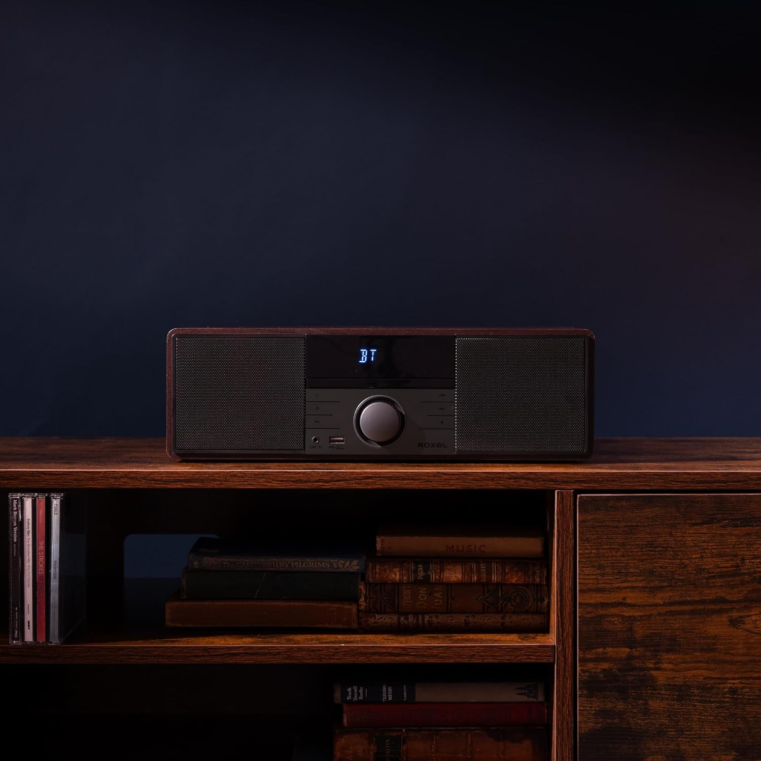 Roxel RCD 400 All in One Compact CD Player HI-FI System DAB/DAB+ Radio, CD/MP3 /USB PLAYBACK with Speakers, Bluetooth, FM & Digital Radio and White Led Display Stylish Wooden Contour image number 6