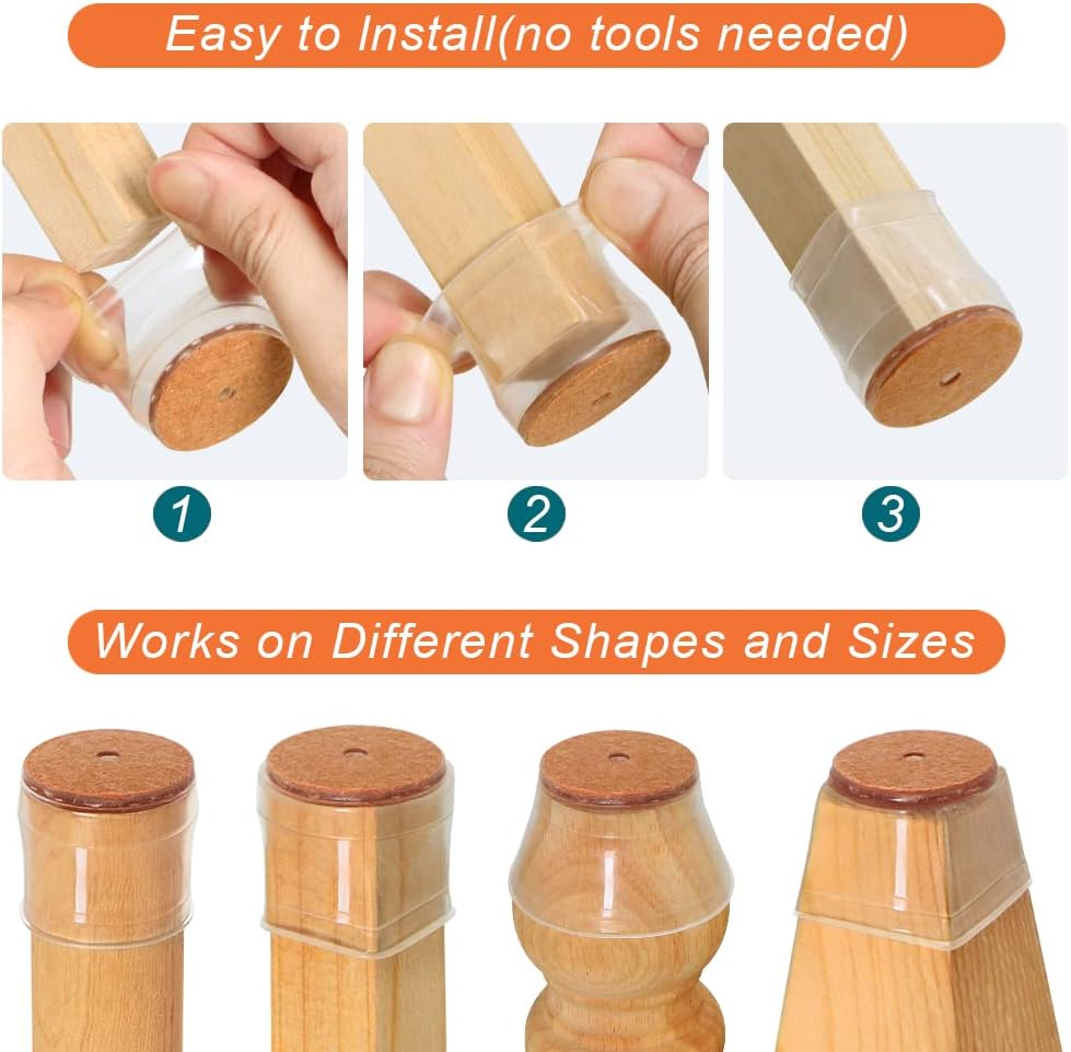Ansible 48 Pcs Chair Leg Floor Protectors, Furniture Felt Pads Silicone Covers Caps for Chairs,Chair Leg Protectors for Hardwood Floors (Large Fit:1.3''-2'') image number 2