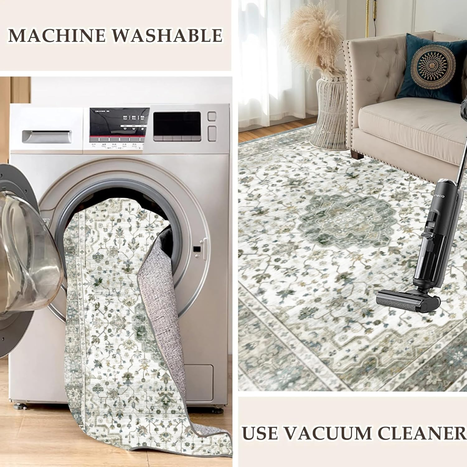 Gyugmhao Rugs for Living Room,Machine Washable Area Rug with Non-Slip Rugs,Foldable Low Pile Carpet for Home Decor Office Boho Rug,Bedroom, Dining Room,Office 120X160 Cm image number 2