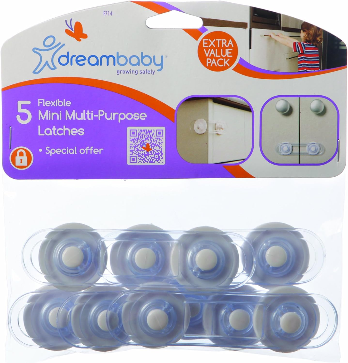 Dreambaby Mini Multi-Purpose Latches - Flexible Baby Safety Door Lock - Transparent - 5 Pack - Model F714 image number 6