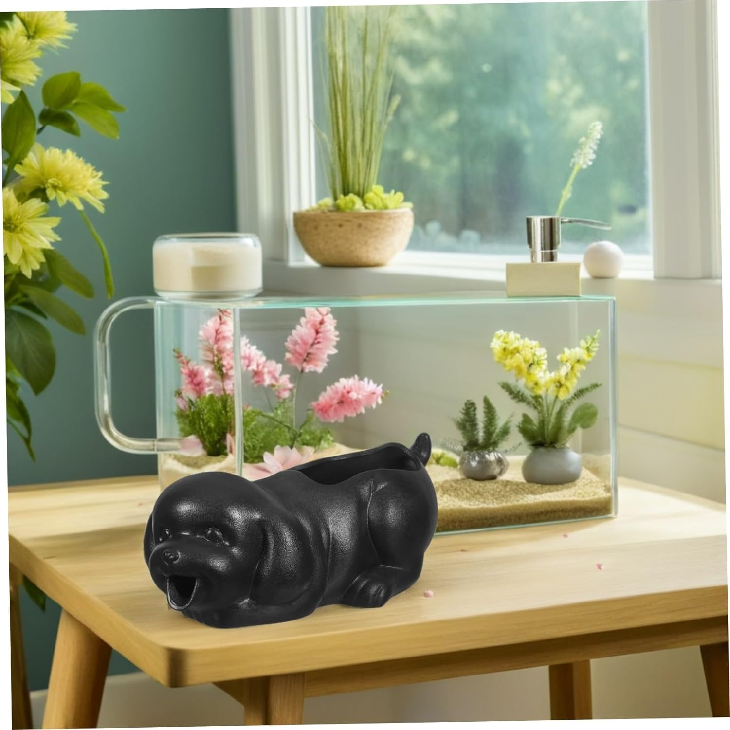 Toddmomy Ceramic Dog Waterfall Jar Fountain for Fish Tank and Garden Circulating Water Feature with Plant-Friendly Design Ceramic Puppy Statue for Indoor Outdoor Decor image number 1