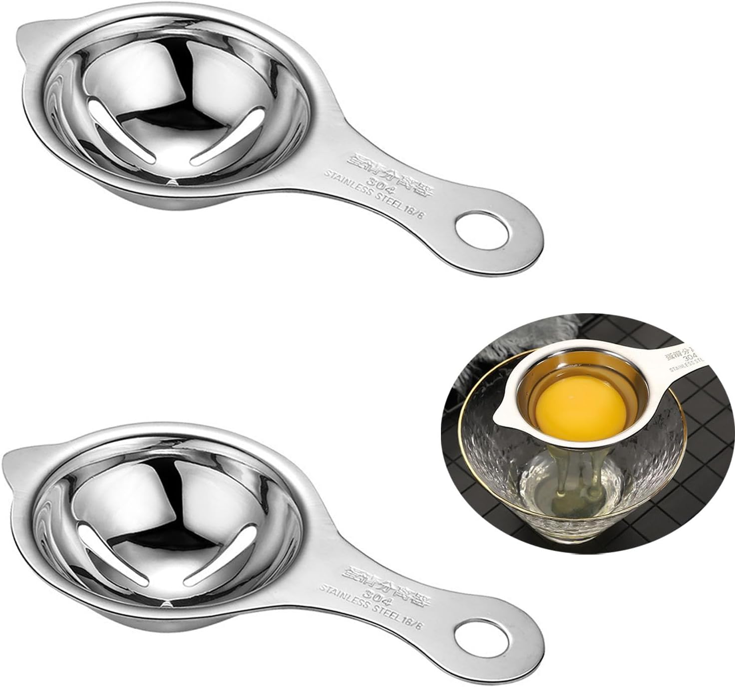 Egg Separator Egg Yolk 2 PCS, Stainless Steel Egg Yolk White Filter image number 5