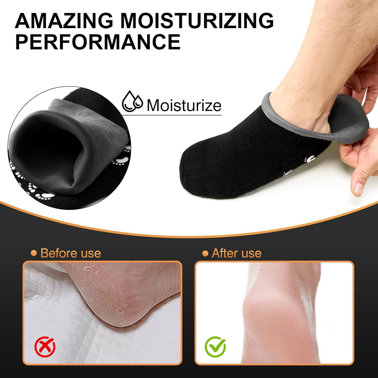 Moisturizing Silicone Socks for Men - Large Size, Ultimate Aloe-Infused Gel for Home Use - Say Goodbye to Dry Cracked Feet Black image number 3