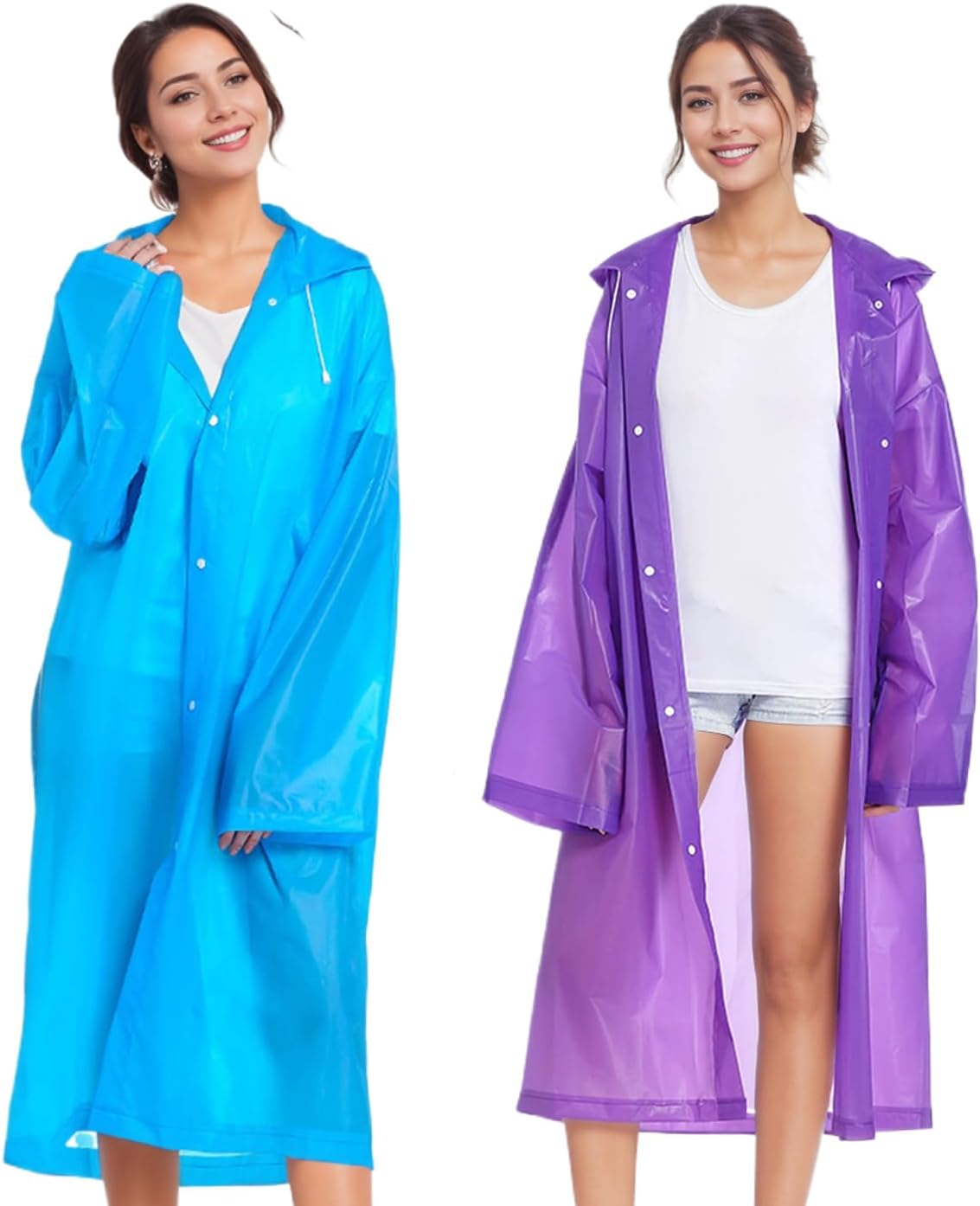 2 Pack Reusable Raincoats for Adults Kids,Eva Rain Poncho Lightweight Rain Coat Waterproof Rain Coats Gear Rain Ponchos with Hood for Men and Women,Easy Fold Raincoat