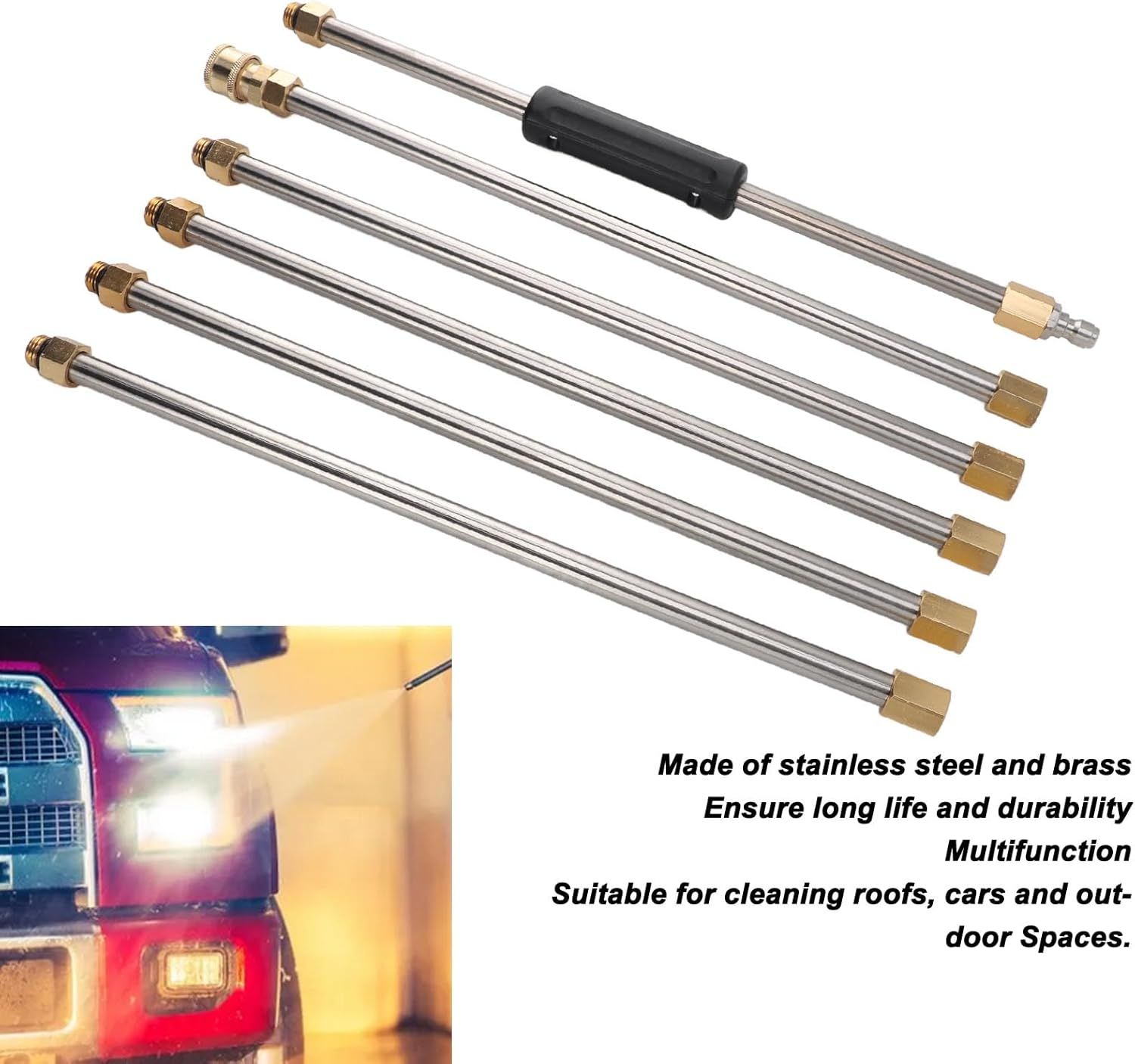 90 Inch Pressure Washer Extension Wand Rod, Power Washer Lance with 1/4 Inch Quick Connect, for Roof, 6Pcs with Stainless Steel and Brass Construction image number 5