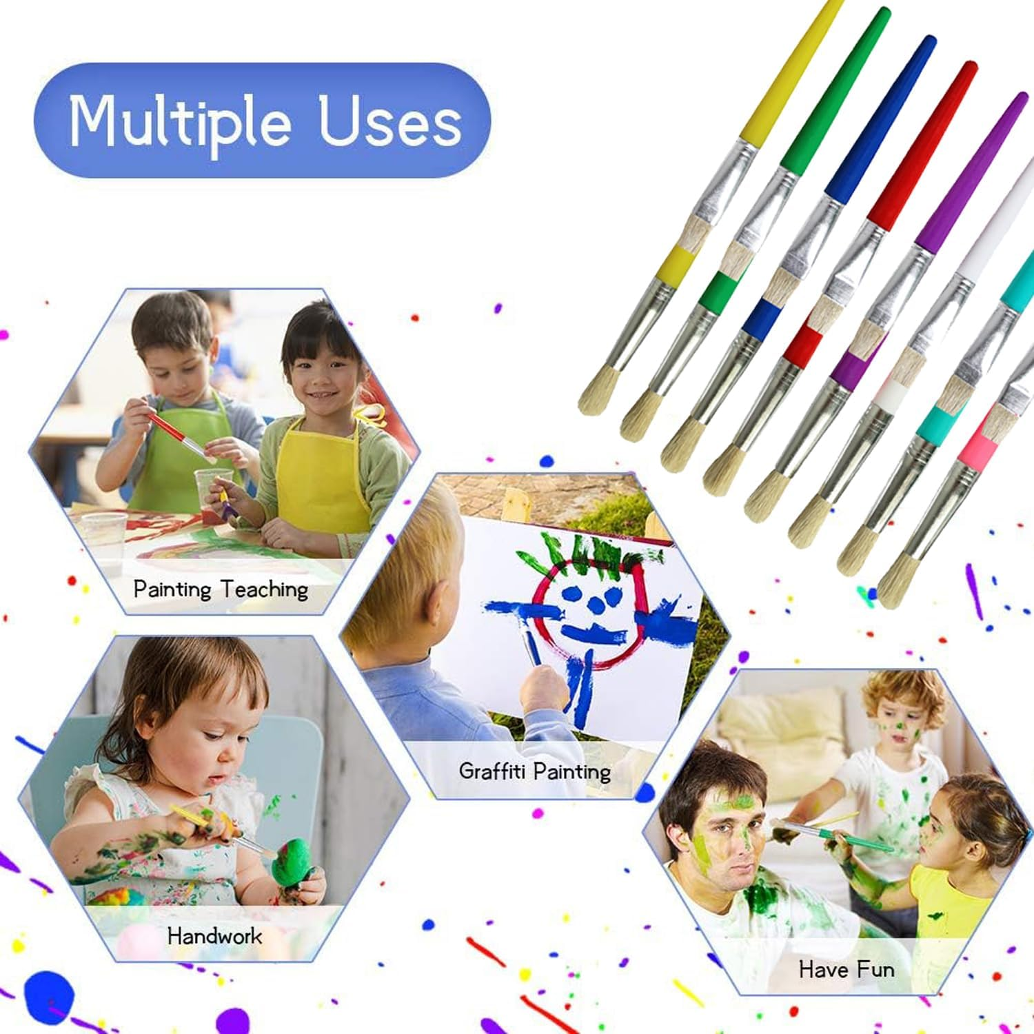 Xinghonyac 16 Pcs Paint Brushes for Kids, round and Flat Preschool Brushes for Washable and Acrylic Paint
