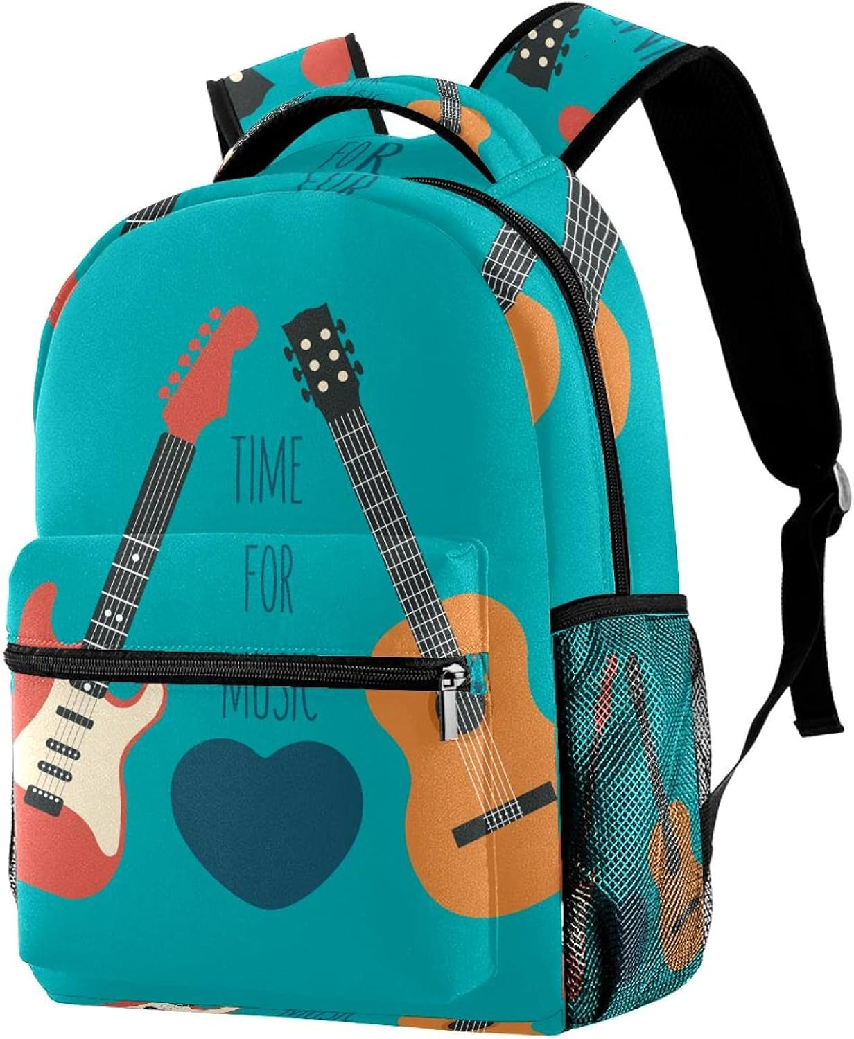 Electric Guitars and Red Love Heart Backpack Students Shoulder Bags Travel Bag College School Tote Backpacks