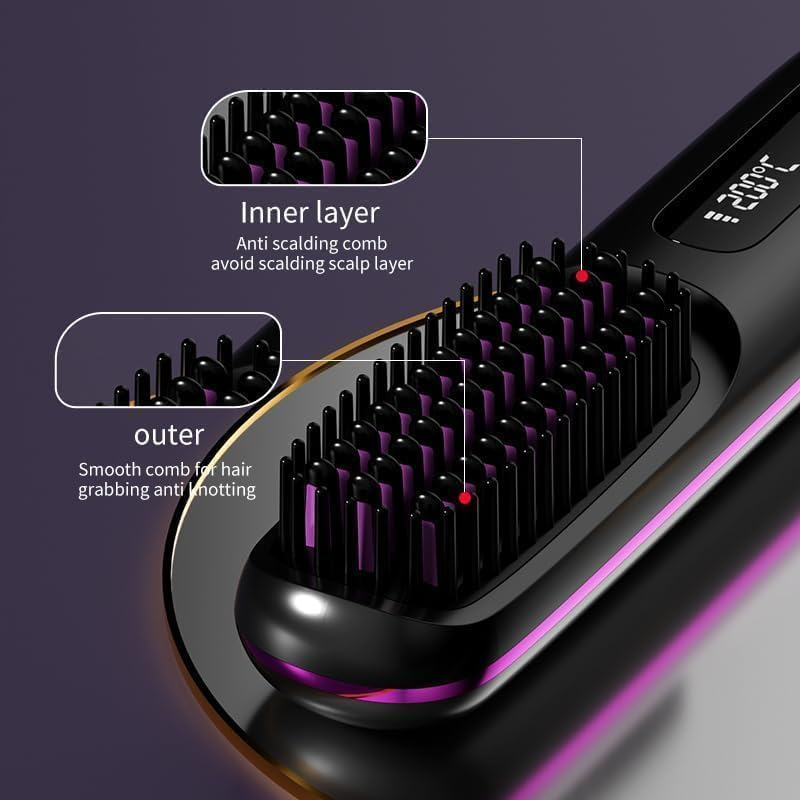 QFFAFAR Portable Hair Straightener Brush, Go Pro 2026 Straightening Comb, Rechargeable & Cordless Hair Straightener, Portable Straightening Brush for Travel Women image number 2