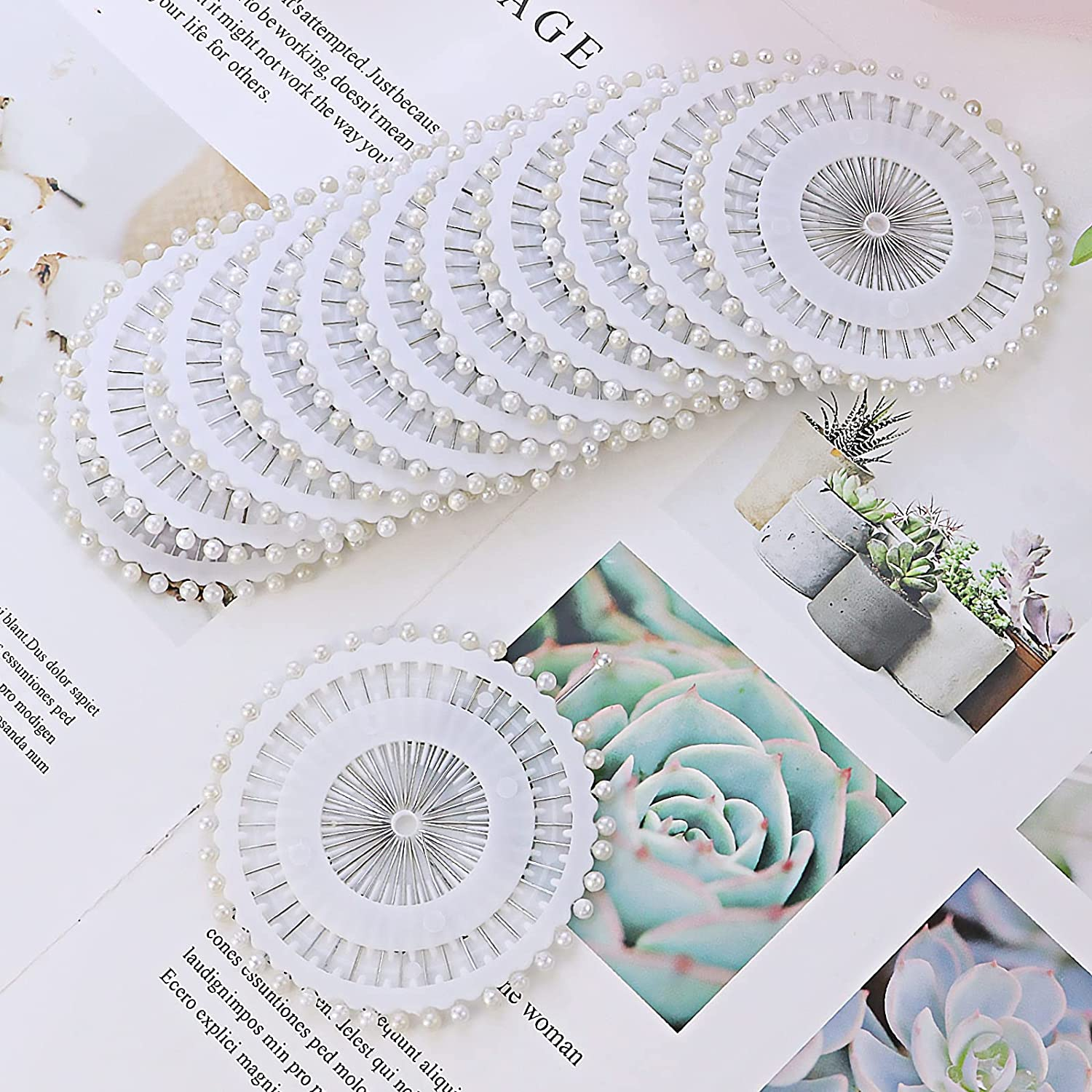 480 Pcs White Pearlized Ball Head Pins White Pearl Straight Pins Sewing Pin Decorative Pearl Head Dressmaking Pins for DIY Sewing Crafts Jewelry Making Weddings Corsage Florists Decoration image number 1