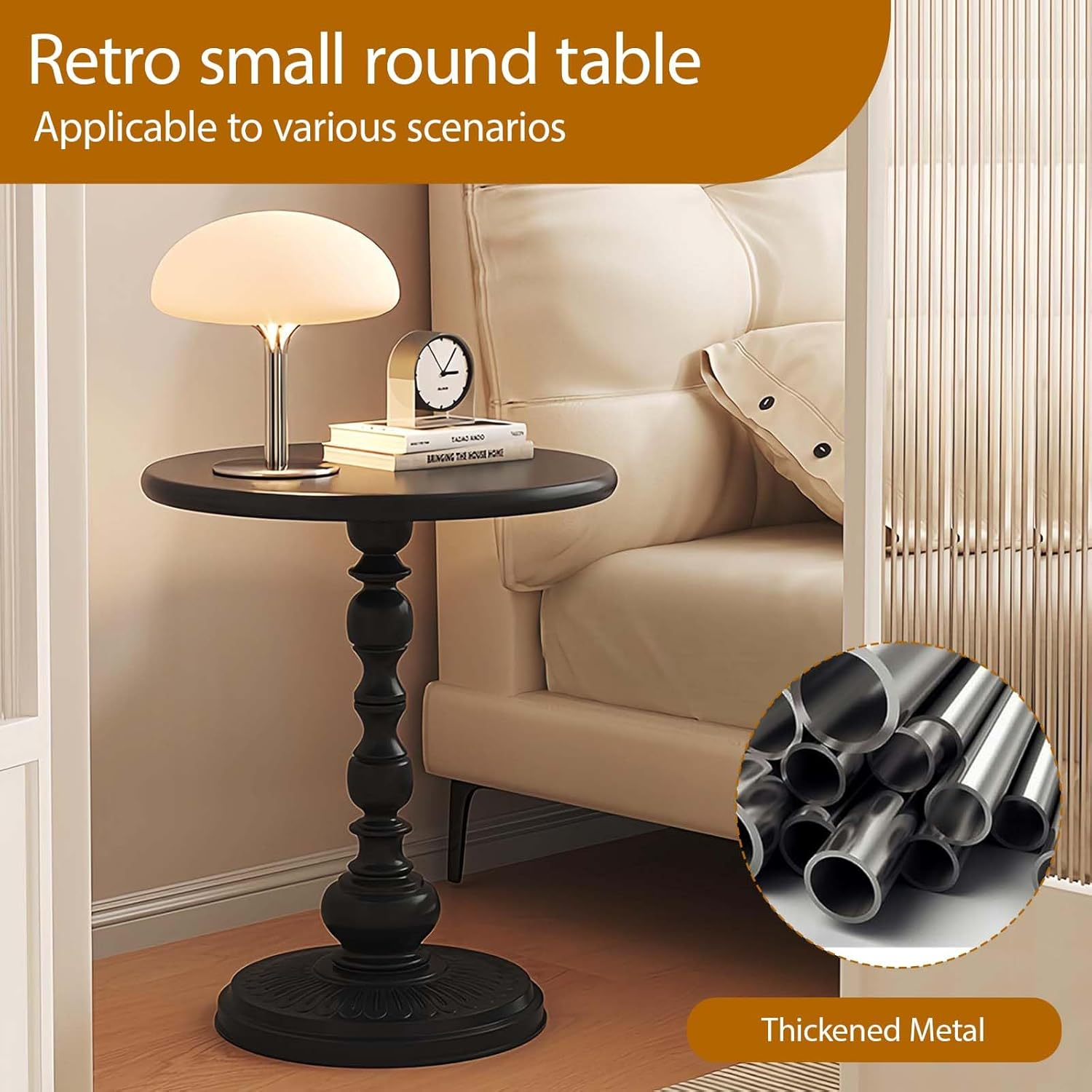 Holvity Metal Small Coffee Table, Sofa Side Table Vintage Matte Round,Home Side Tables Small Spaces, for Living Room Bedroom Balcony Office (White) image number 5