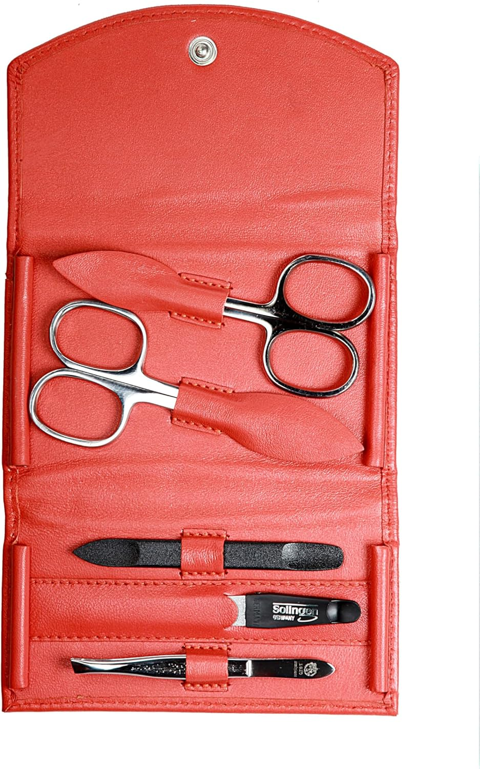 Manicure Set - 5-Piece Nail Care Set - Genuine Nappa Lambskin Leather Manicure Case - Nail Scissors, Cuticle Scissors, Nail File, Tweezers and Double Instrument (Orange) - Cobalt Blue image number 2