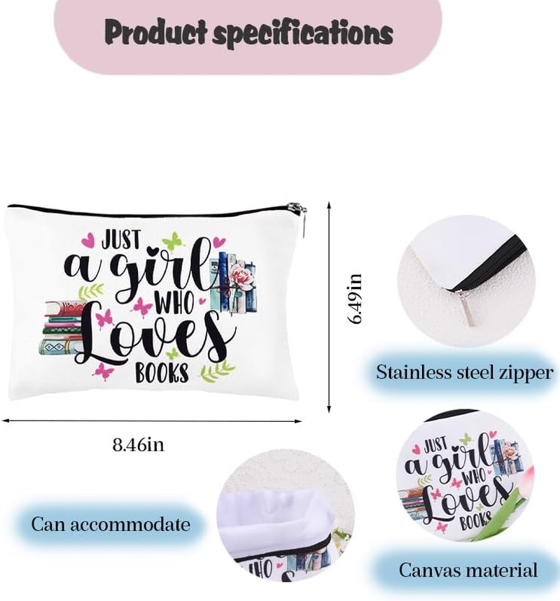 Book Lovers Gifts Makeup Bag Bookworm Bookish Women Christmas Birthday Gifts for Reader Book Lover Girls Inspirational Gift Librarians Just a Girl Who Loves Books Cosmetic Bags image number 6