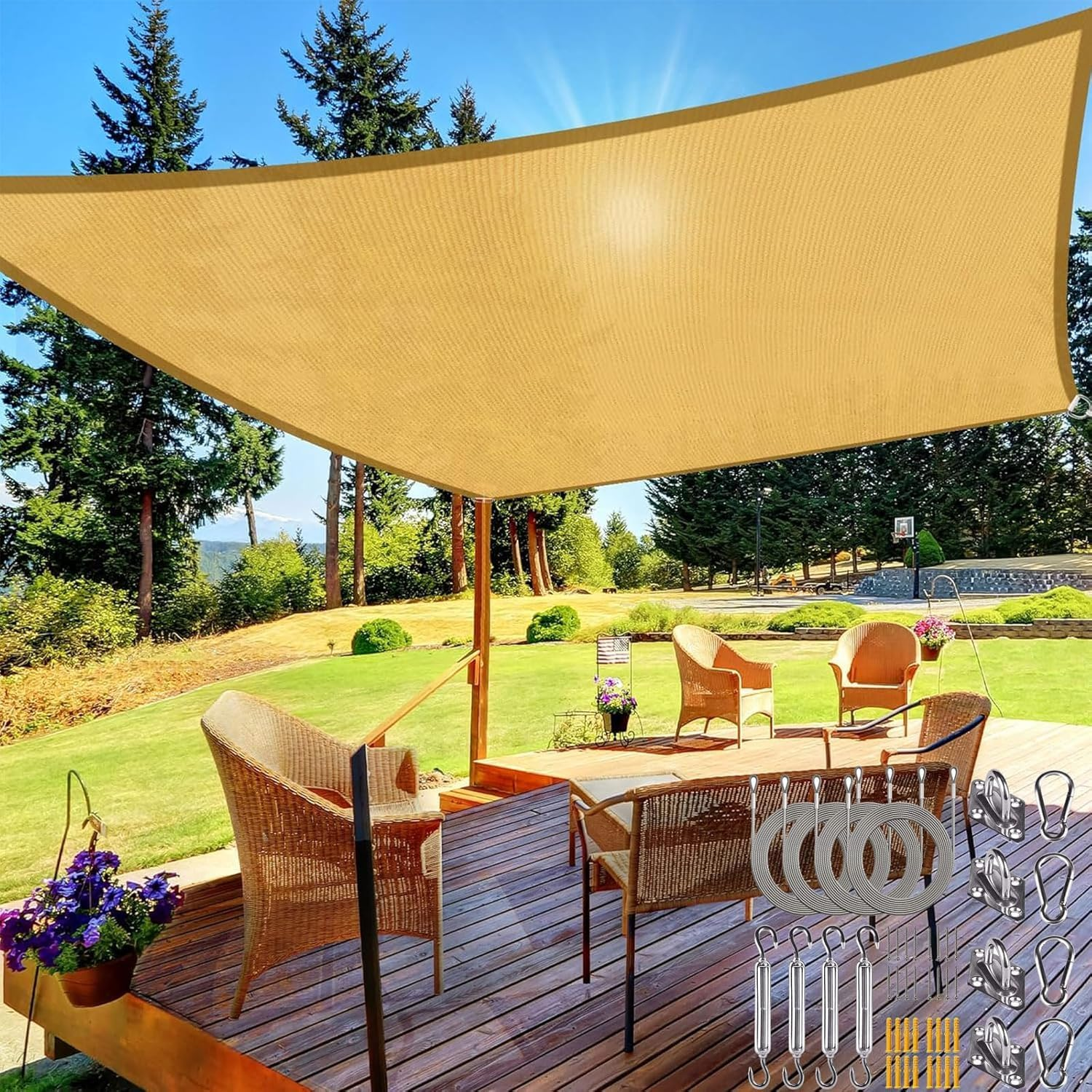 Sun Shade Sail Canopy, with Hardware Kits,95% UV Blockage Waterproof, Patio Shade Cloth Outdoor Cover - for Garden, Pergola, Backyard,Swimming Pool (5 * 7M, Rectangular) image number 1