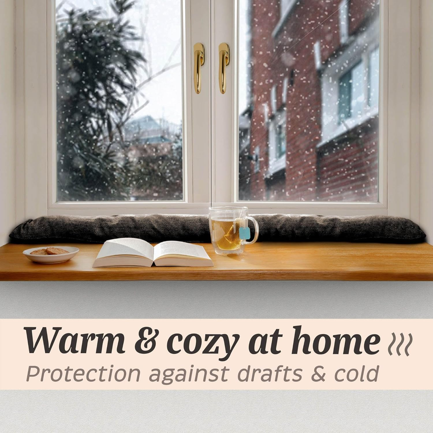 Praknu Draught Excluder for Windows up to 120 Cm, Washable, Energy-Saving, Extra Long and Heavy, Also Suitable for Wide Doors, Grey image number 2