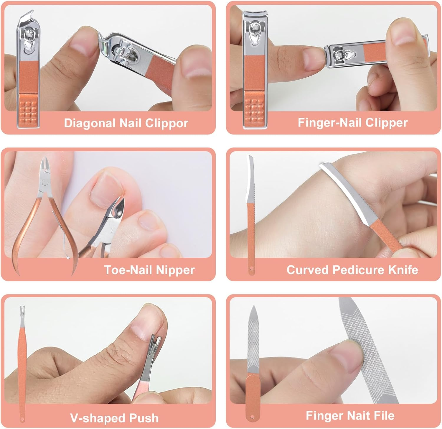 DAWNTREES Nail Clippers Set 16 in 1 Manicure Set Stainless Steel Professional Pedicure Set,Women'S Nail Clippers,Rose Gold Nail Scissors,Nail File, Nose Hair Scissors,Eyebrow Razor.