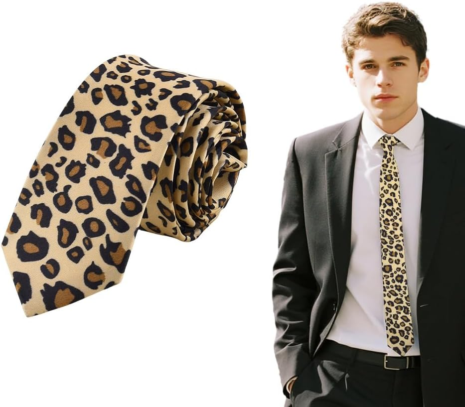 Halloween Leopard Print Neckties for Business Casual Striped Tie for Men Women Vintage Polka Dot Ties for Cosplay Costumes