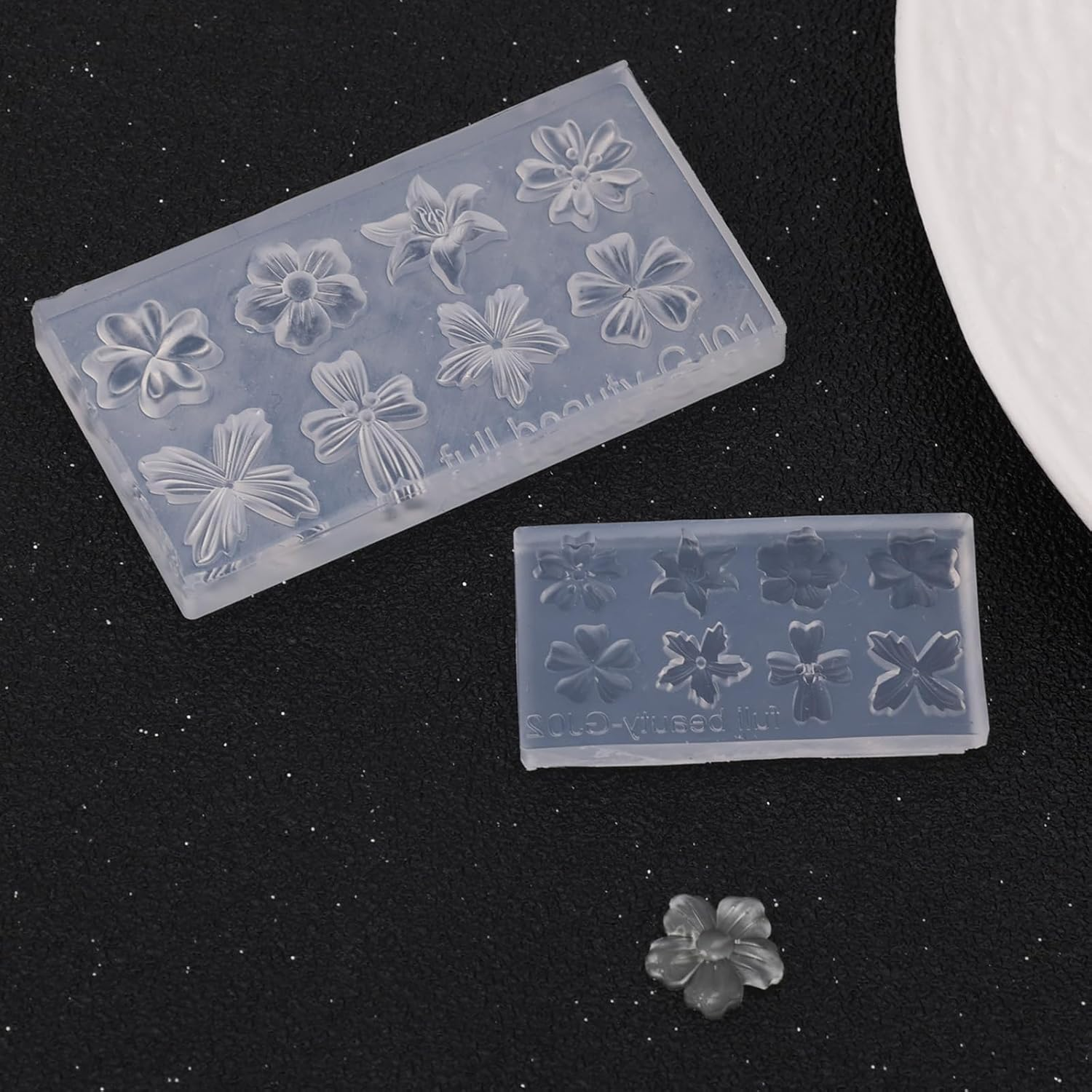 Lasuroa 2Pcs 3D Flower Silicone Nail Molds, Transparent Nail Charm Molds Flower Templates for Resin Epoxy Manicure Decor Accessories image number 4