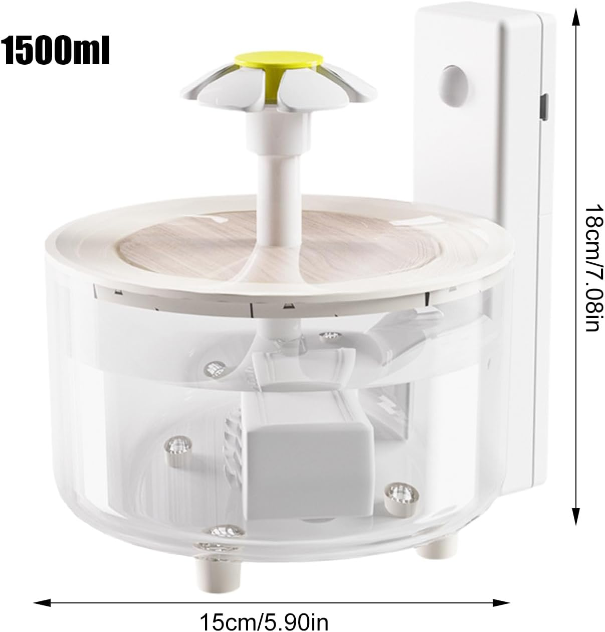 53Oz/1.5L Wireless Pet Water Fountain - Quiet Cat Water Dispenser | Large Capacity Auto-Flow Feeder for Indoor Cats, Small Dogs, Puppies, Filtered Circulation & No-Wire Safe Design 5.91X7.09In image number 2