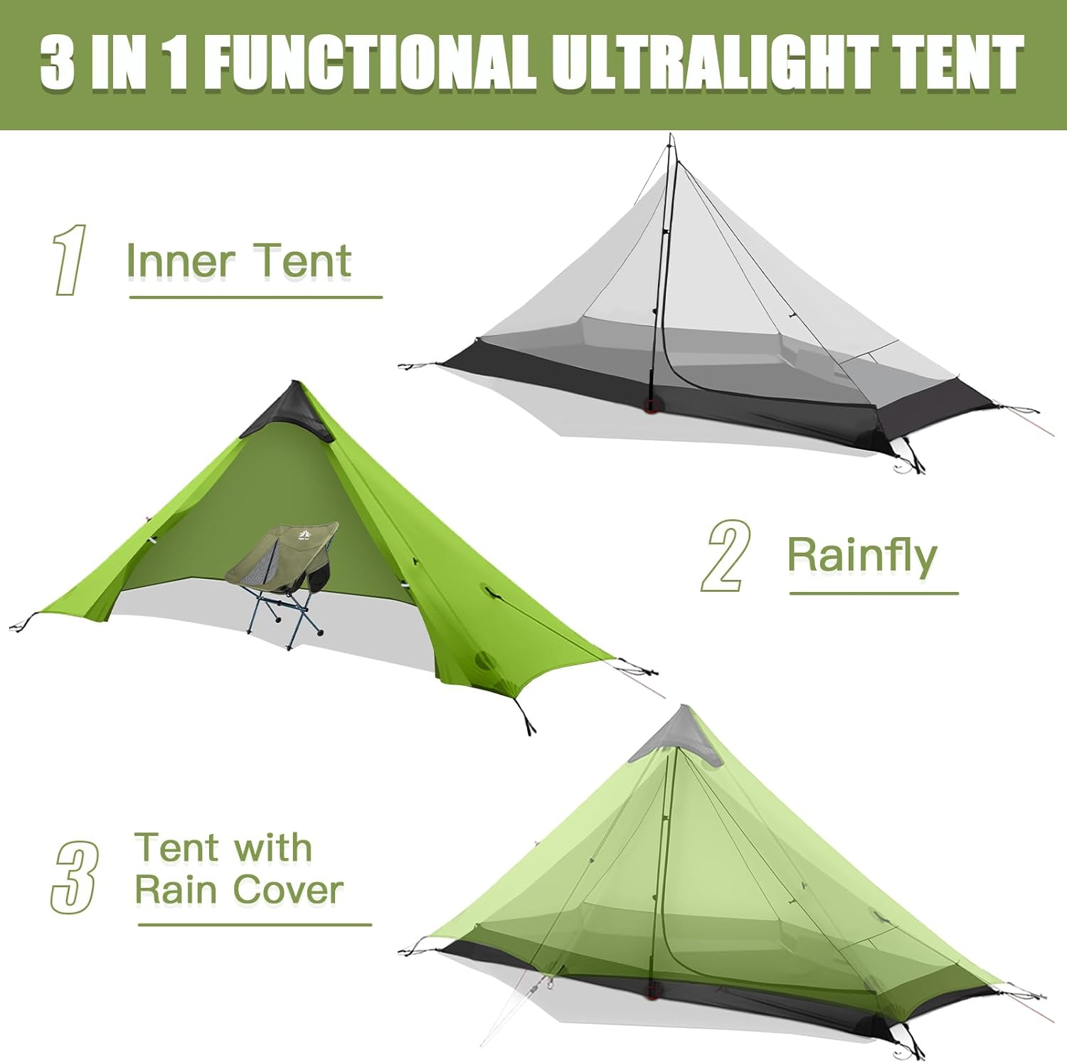 Night Cat Backpacking Tent One 1 Person for Professional Hiker Ultralight Bivvy Tent Camping Hiking Mountaineering Waterproof with Mosquito Net Double Layers 2.3X0.8M image number 3