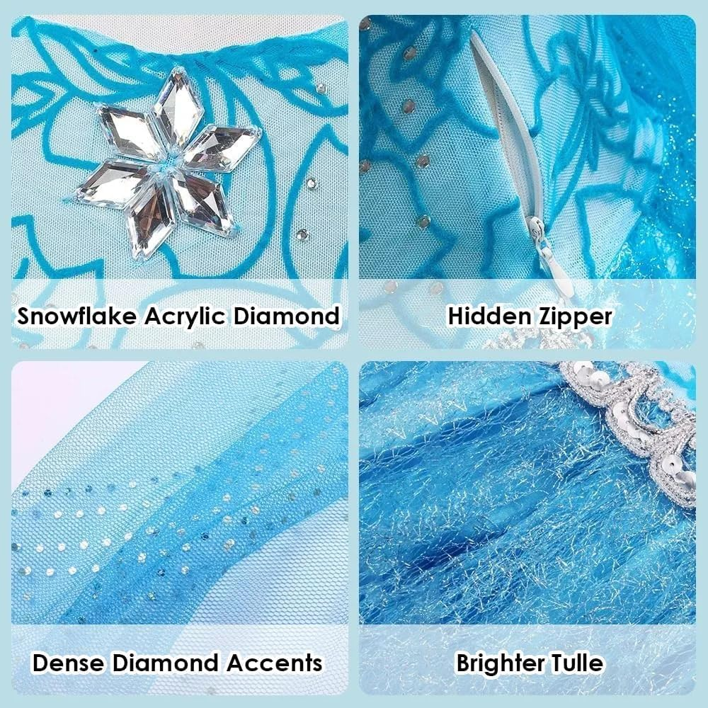 AUTOWT Girls Princess Dress Up, Sparkling Blue Princess Dress Set with Cape and Tiara, Glittery Ice-Themed Gown Fancy Party Costume for Birthday Children'S Day image number 5