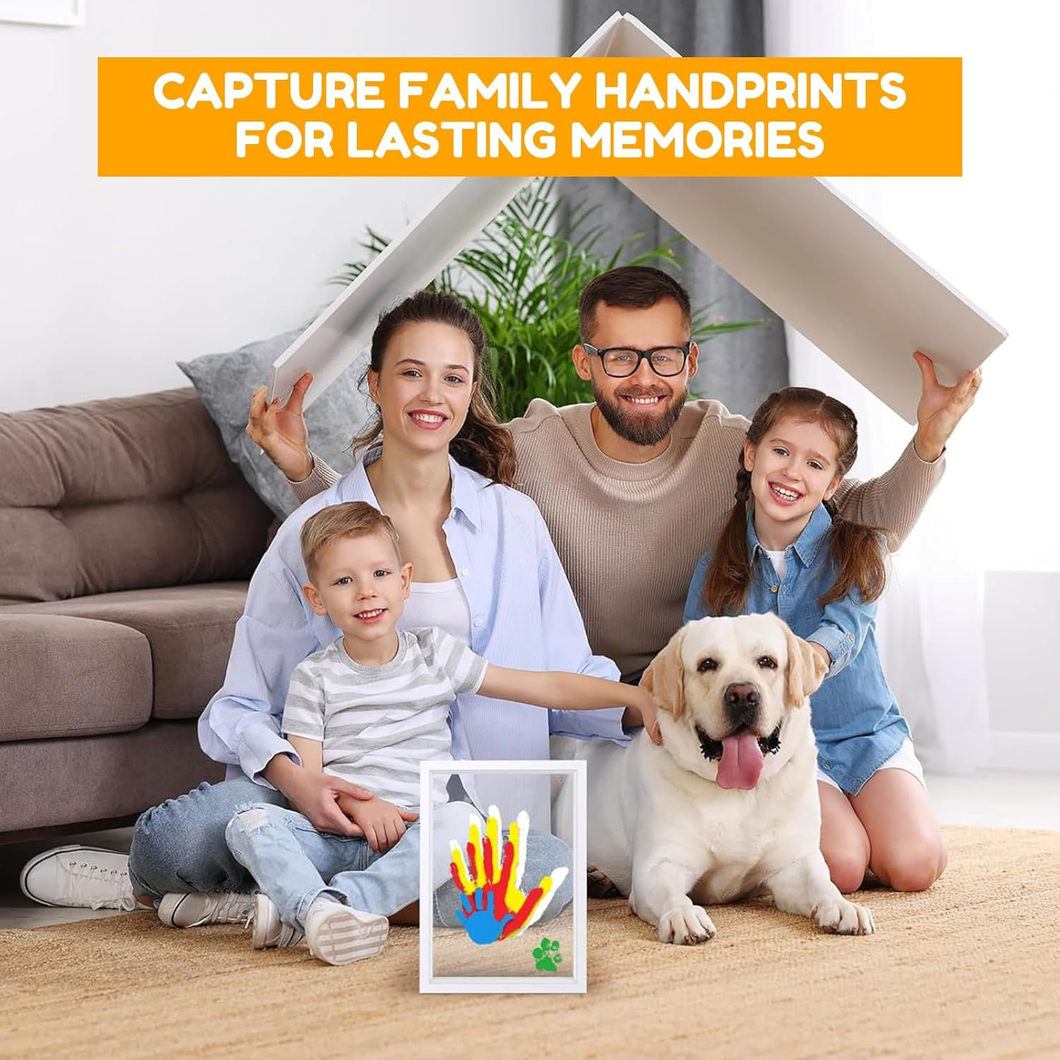 RIKONDA Family Handprint Art Kit with Display Frame - DIY Memory Keepsake for Parents, Grandparents & Baby'S First Craft (6 Non -Toxic Paints, 33X23Cm Frame, 820G) image number 2
