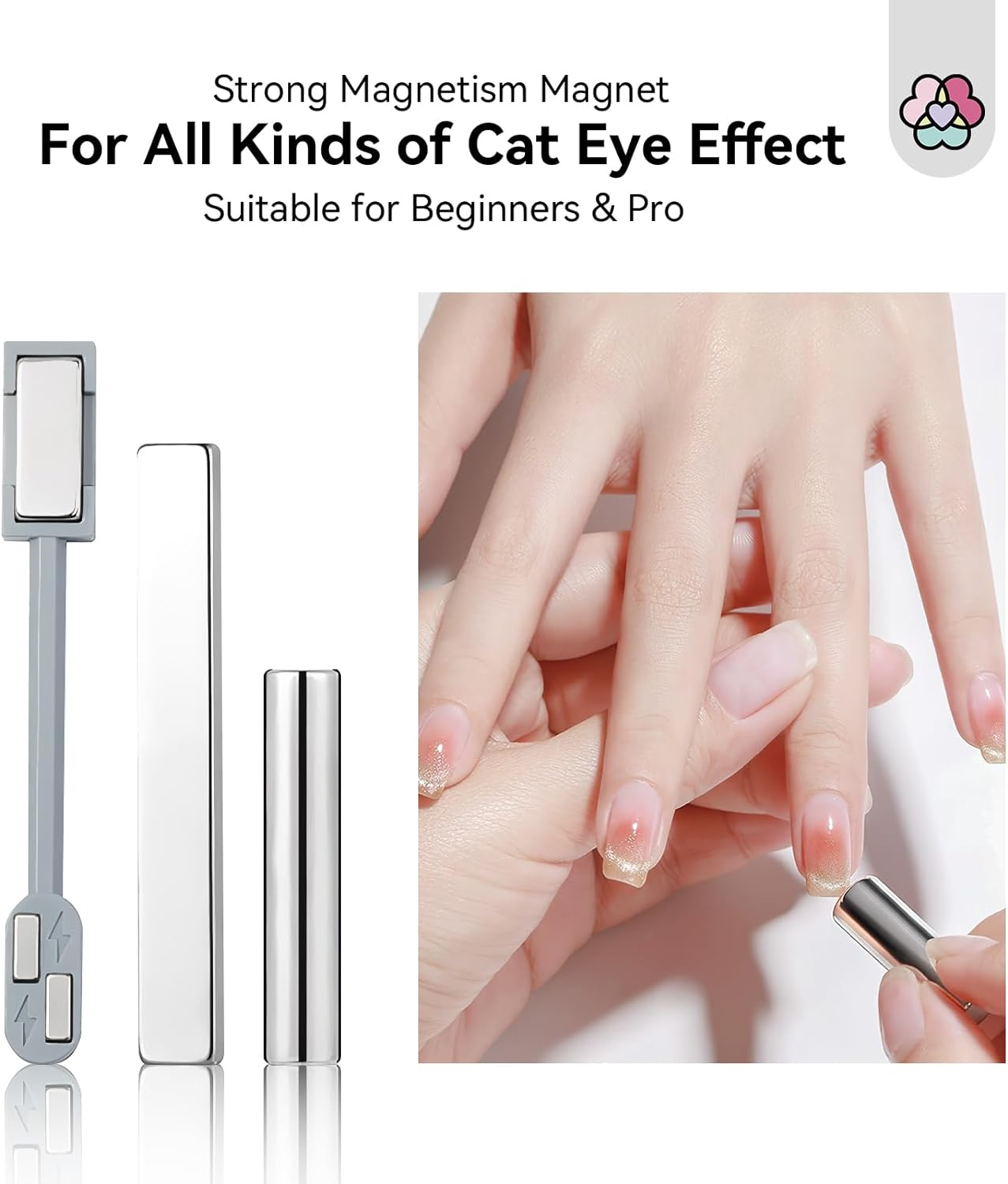SAVILAND Cat Eye Magnetic for Nail: 9PCS Cat Eye Gel Nail Polish Magnet Tools Set Strong Suction Nail Magnet Nails Square round Magnet Stick Diverse Cat Eye Effect Double Ended Nail Salon Art Tools image number 2