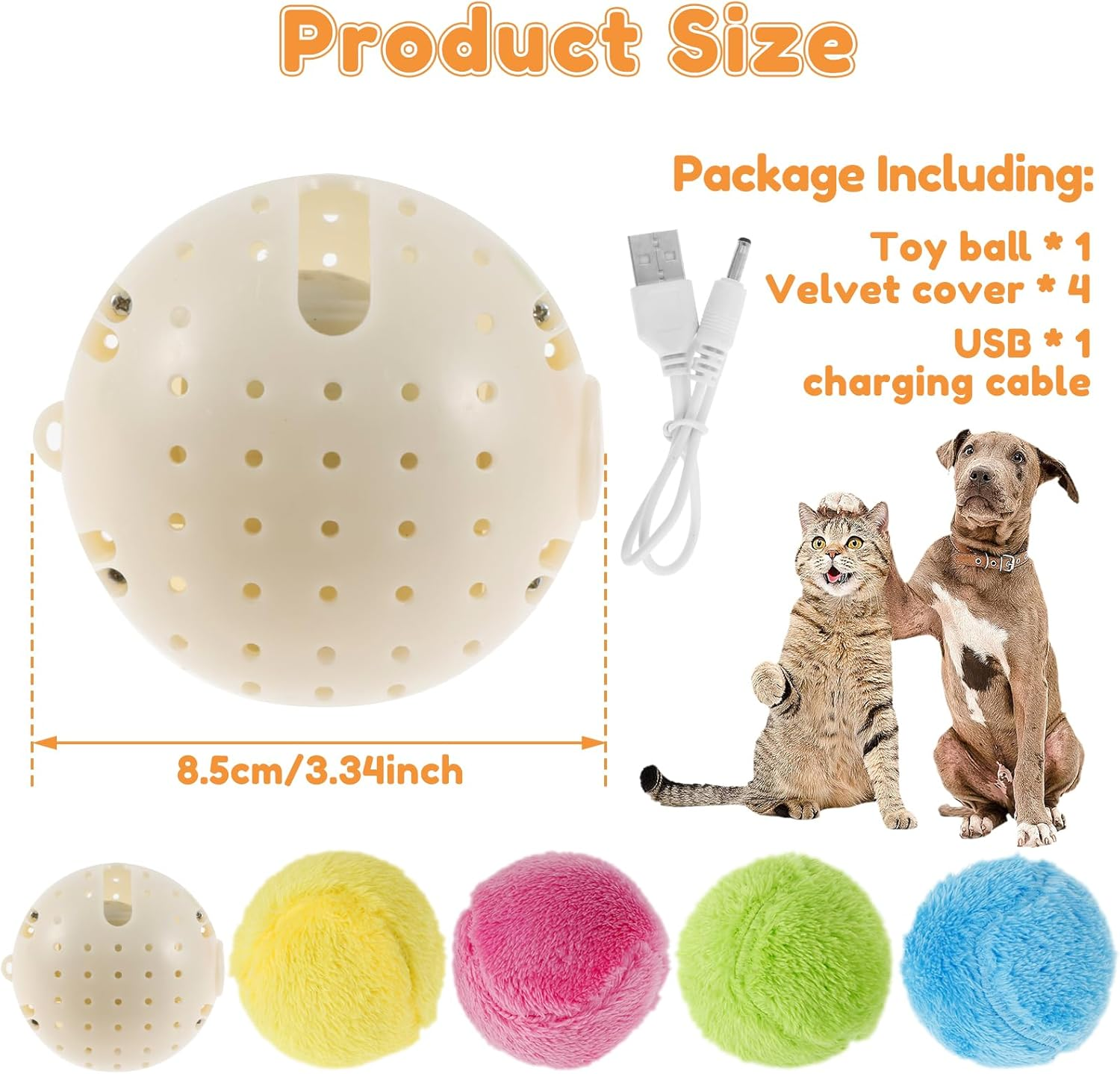 Magic Rolling Ball Fun Interactive Pet Toy Ball with 4 Colorful Plush Covers Automatic Self Rolling Ball Dog Toy Dog Moving Ball Toy Attractive Pet Toy Rolling Ball Portable Dog Ball for Dogs Cats image number 1