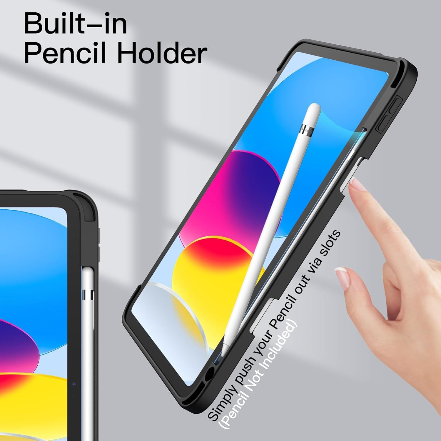 Jetech Case for Ipad (A16) 11Th/10Th Generation (2025/2022) with Pencil Holder, Clear Transparent Back Shell Slim Stand Shockproof Tablet Cover, Auto Wake/Sleep (Black) image number 1