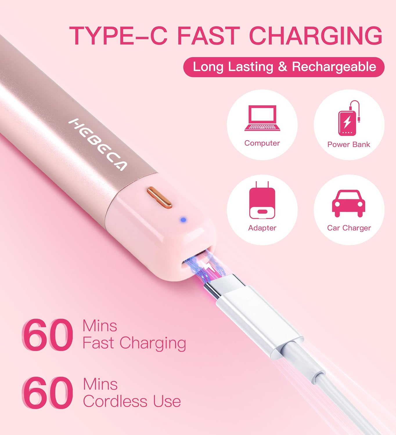 Nose Hair Trimmer for Women 3In1 Facial Hair Removal Trimmers with Storage Base - Waterproof, Portable USB Rechargeable with Travel Bag- Trims Nose, Ear, Eyebrow, Peach-Fuzz, Lips, Chin Face Hair image number 5