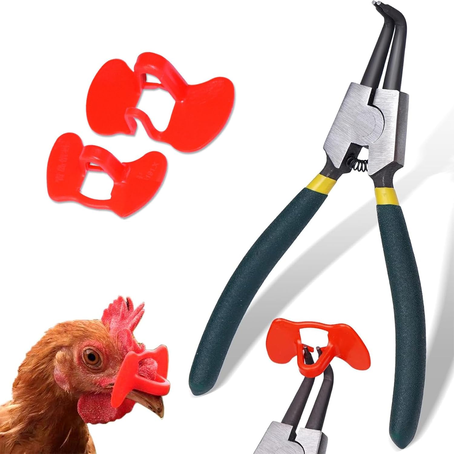 100Pcs Chicken Anti-Pecking Eye Glasses with Install Pliers, Poultry Blinders for Pheasants and Chickens, Peepers to Prevent Pecking Behavior image number 2