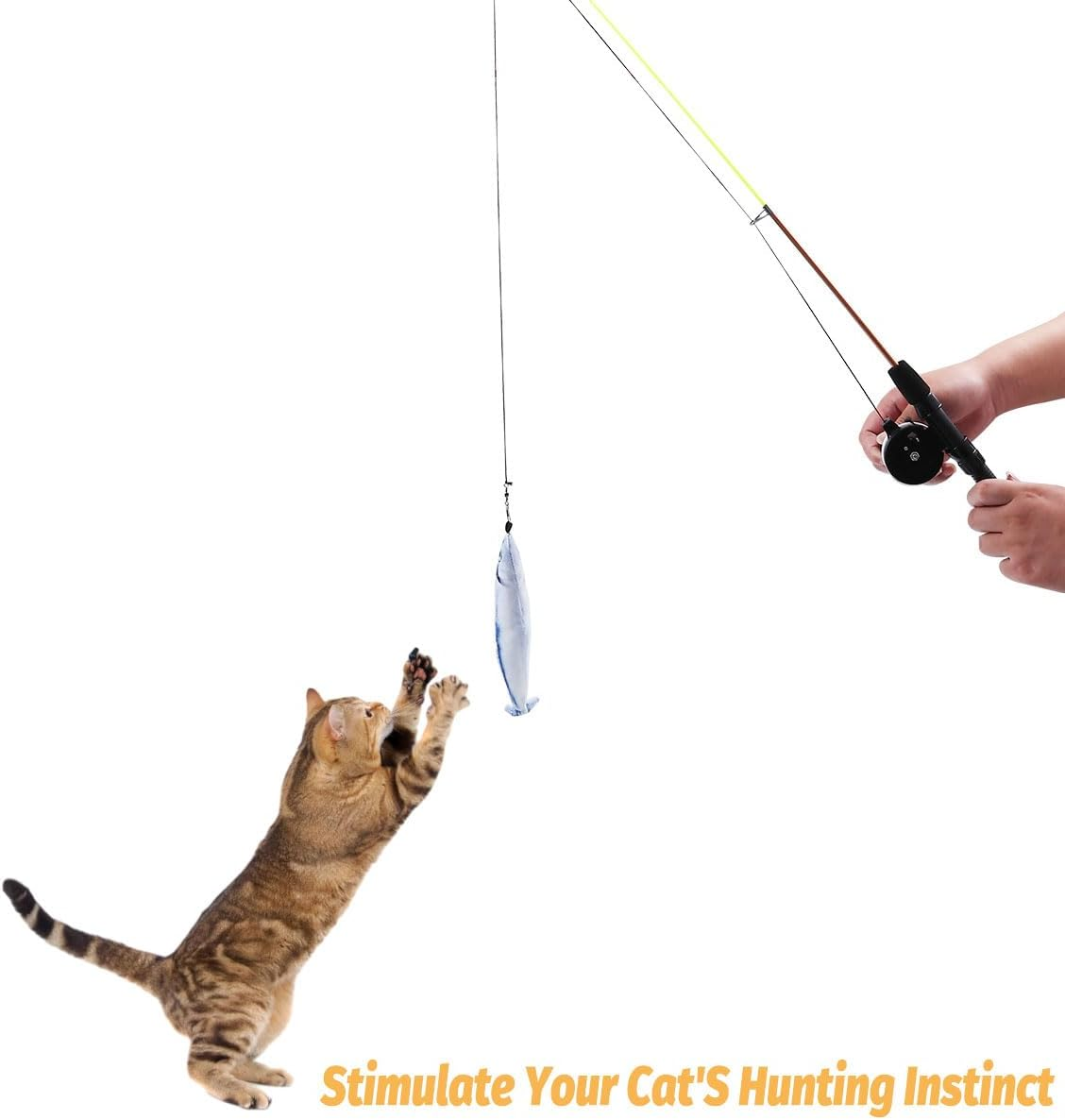Jade Deals Retractable Feather Cat Play Stick Interactive Cat Fishing Rod Toy Durable AU, 16.3In - 26.7In, Fish Attachments, Durable for Feline Entertainment image number 1