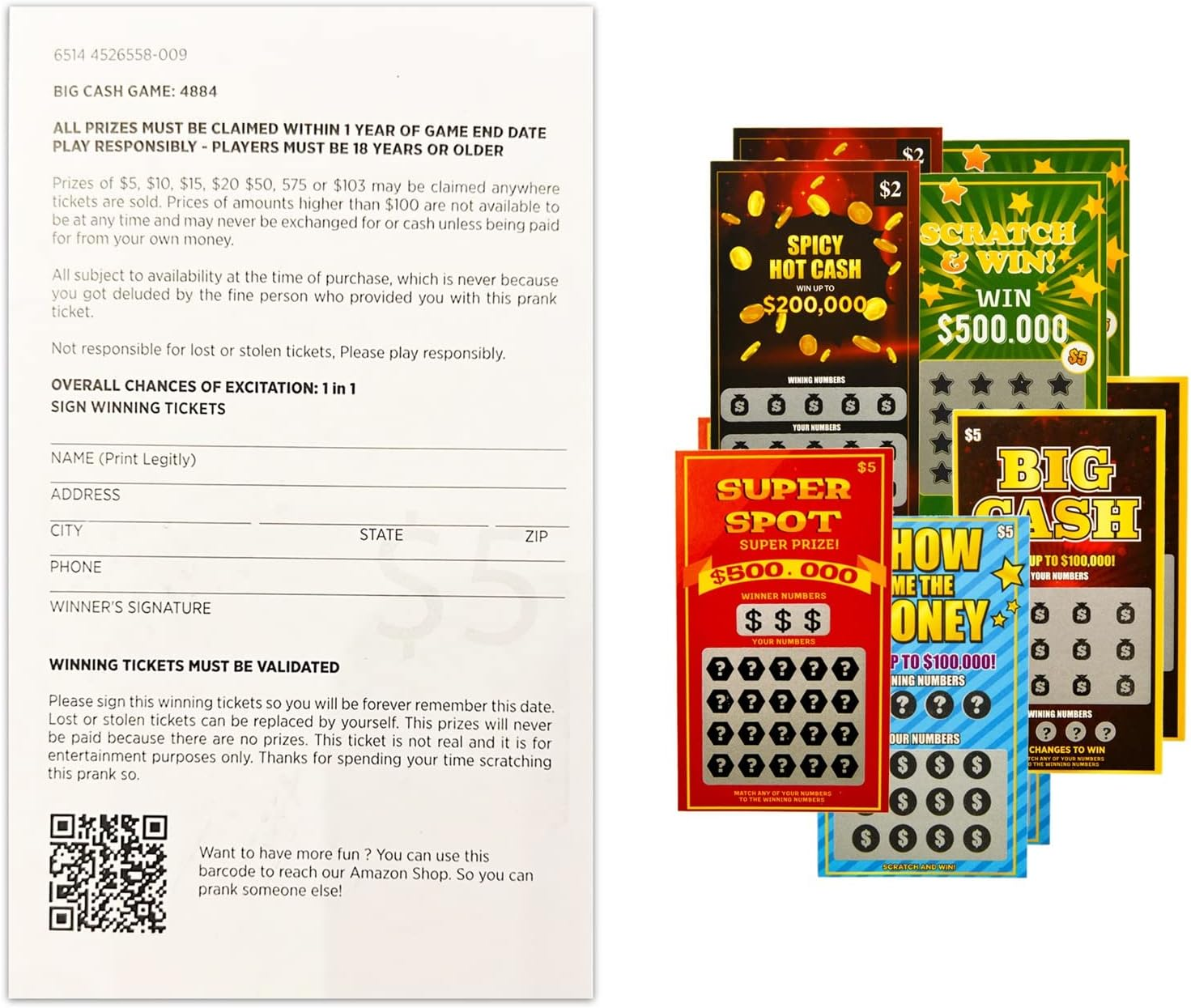 STOYKİS 10 Fake Lottery Tickets and Scratch off Cards That Look - Winning $500K - $200K - $100K Lottery Ticket - Hilarious and Shocking Pranks -Prank Gag Fake Lottery Tickets Big Time Money image number 4