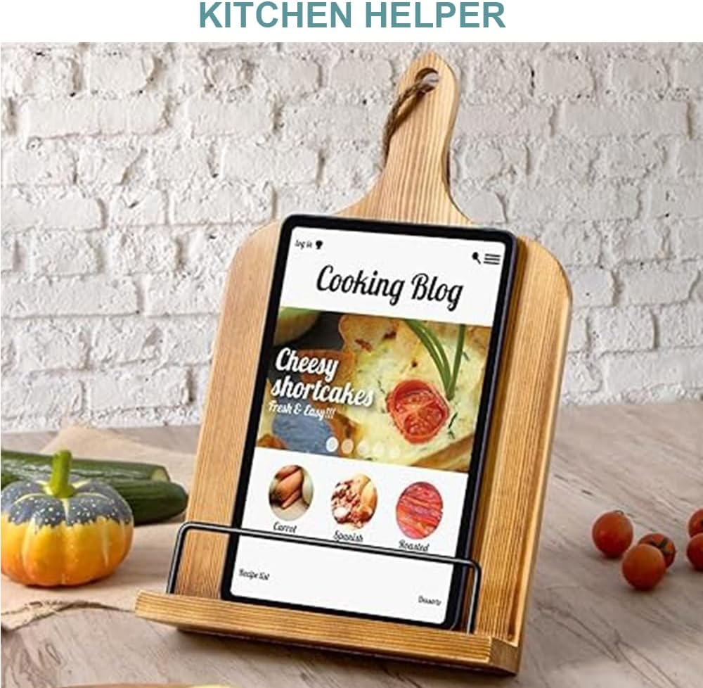 Kitchen Recipe Book Stand, Bamboo Cookbook Stand, Kitchen Book Holder, Recipe Holder for Kitchen Counter, Simple Wooden Reading Shelf, Adjustable Display Stand for Holding Cookbooks image number 2