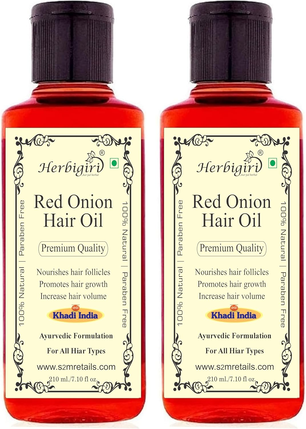 Khadi Herbal Red Onion Hair Oil for Fresh, Strong and Shining Hair Hair Fall Control, Hair Strengthening | Paraben Free, Natural (420 Ml)Pack of 2 image number 1