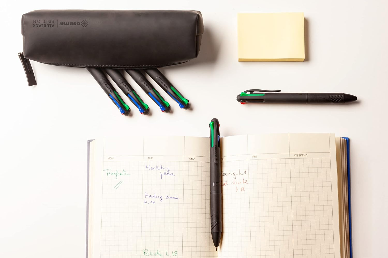 Osama 4 Multi - Set Retractable Ballpoint Pens 4 Colours 6 Pieces 4 Colour Ballpoint Pens 0.1Mm with Black, Blue, Red and Green Ink, Ideal for Writing and School Supplies, University, Office, Black