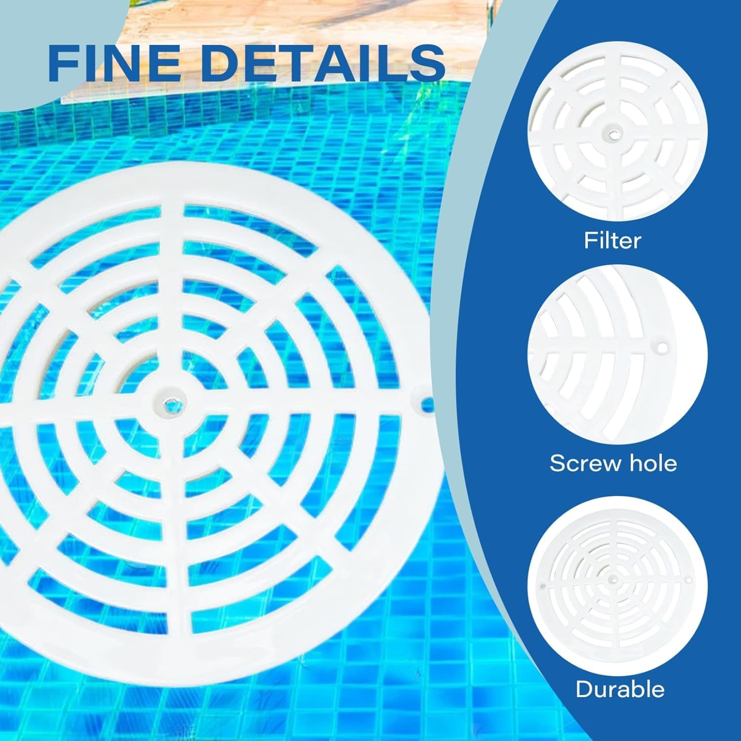 Swimming Pool Drain Port Cover Water Outlet Drainage Accessories for Pool Drainer Keep Pool Clean ABS Pool Main Grate Replacement with Screws Easy to Install Diameter 20.3Cm/7.99Inch image number 1