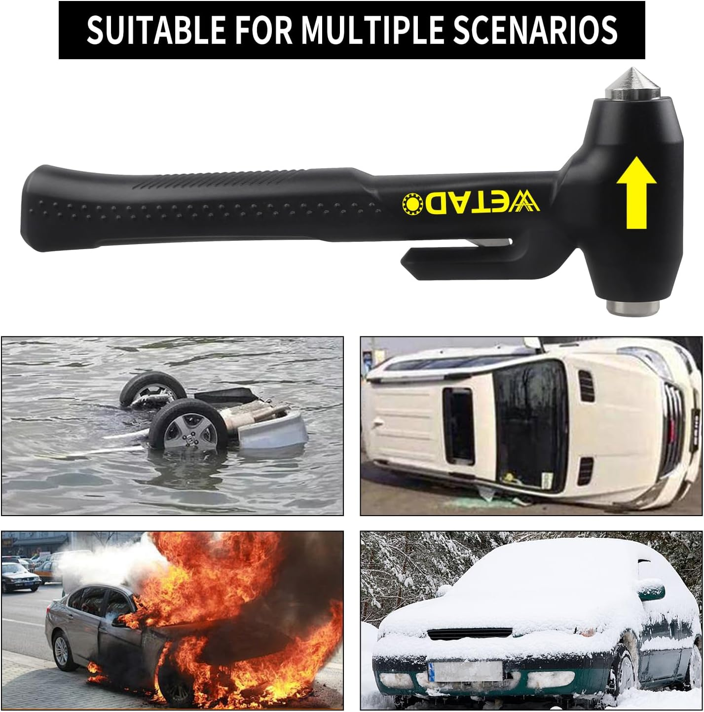 Wetado Car Safety Hammer Set, Seat Belt Cutter and Window Hammer Tool, Emergency Escape Tool Car Escape Tool 2-In-1 Seatbelt Cutter and Window Breaker, Glass Breaker Car Accessories Black - Dark Black image number 6
