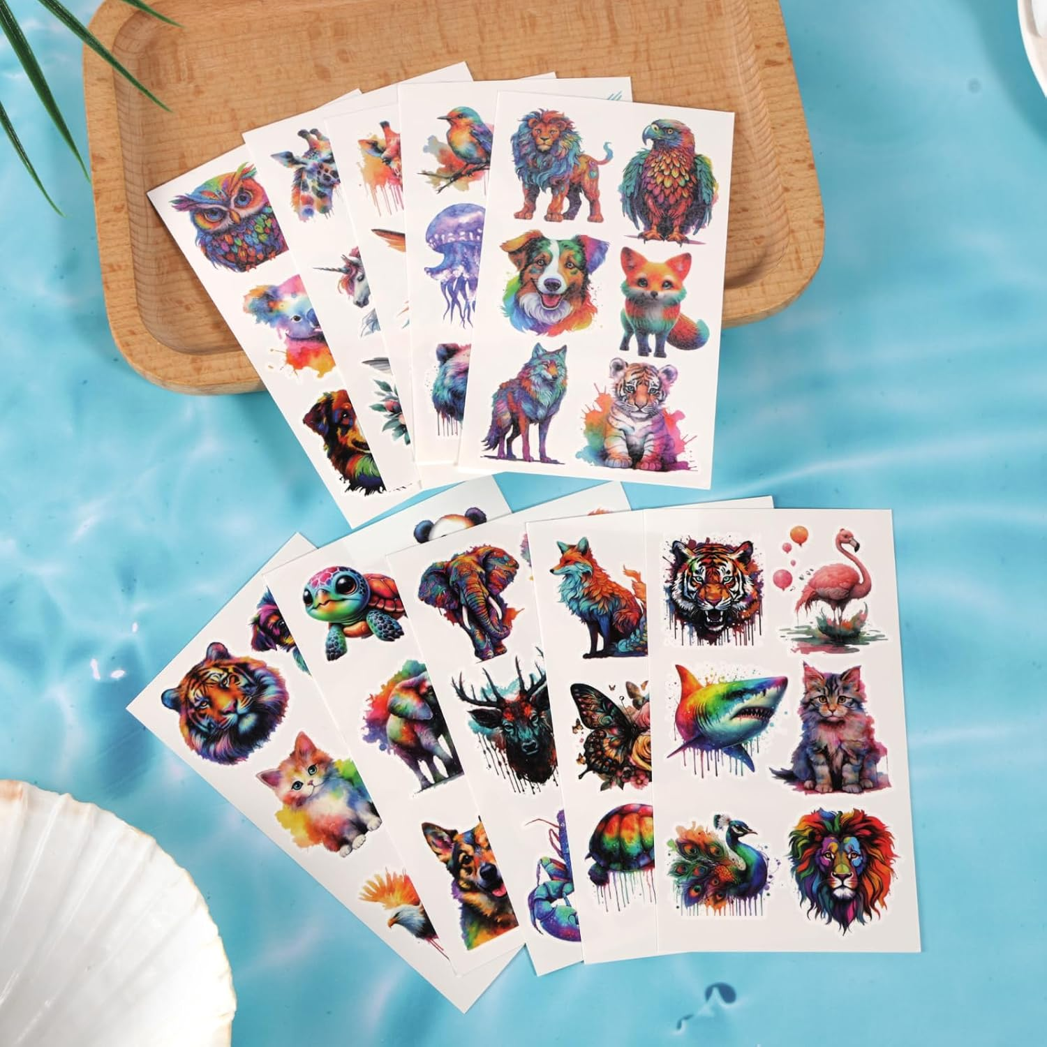 10 Sheets Kids Tattoos Temporary, Watercolor Animal Temporary Tattoos Cute Fake Stickers for Body Arm Shoulder for Birthday Party Supplies (Style 2) image number 3