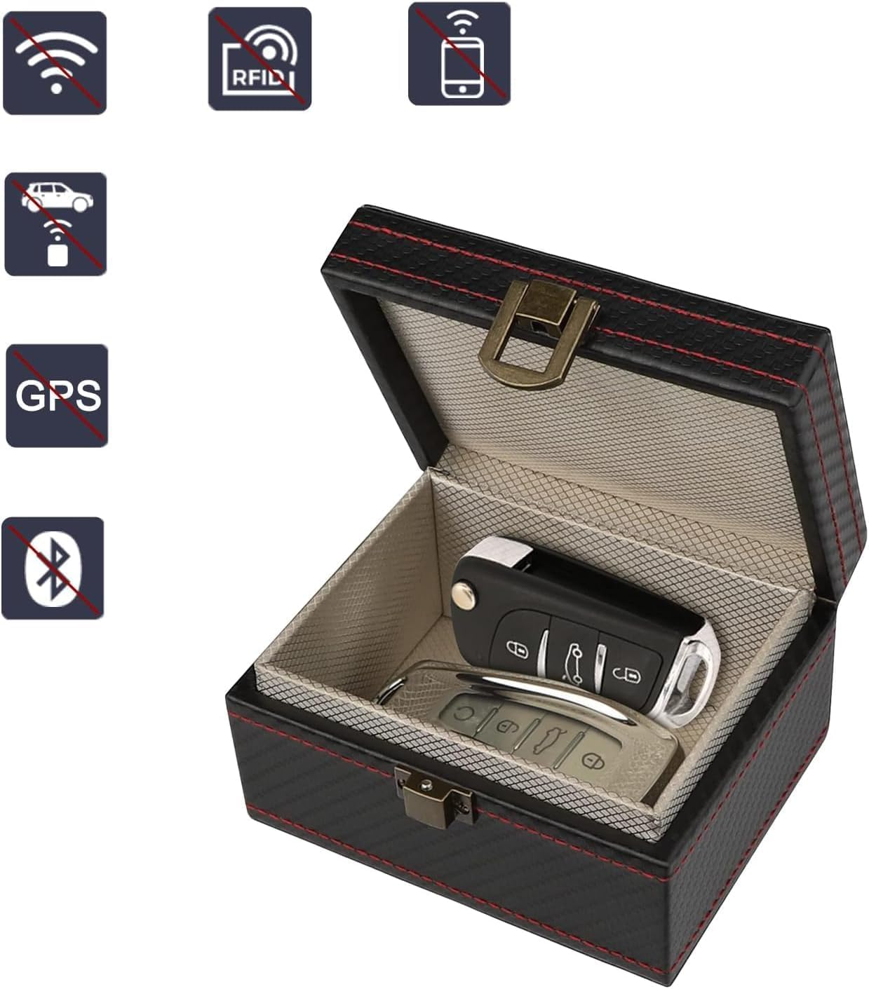 Car Key Signal Blocker Box, Large Anti-Theft RFID Key Box with 4~5 Car Keys Capacity for Car, 11.5X9X6.3Cm Premium Leather Wear-Resistant Signal Blocking Box for Car Keys (Black)