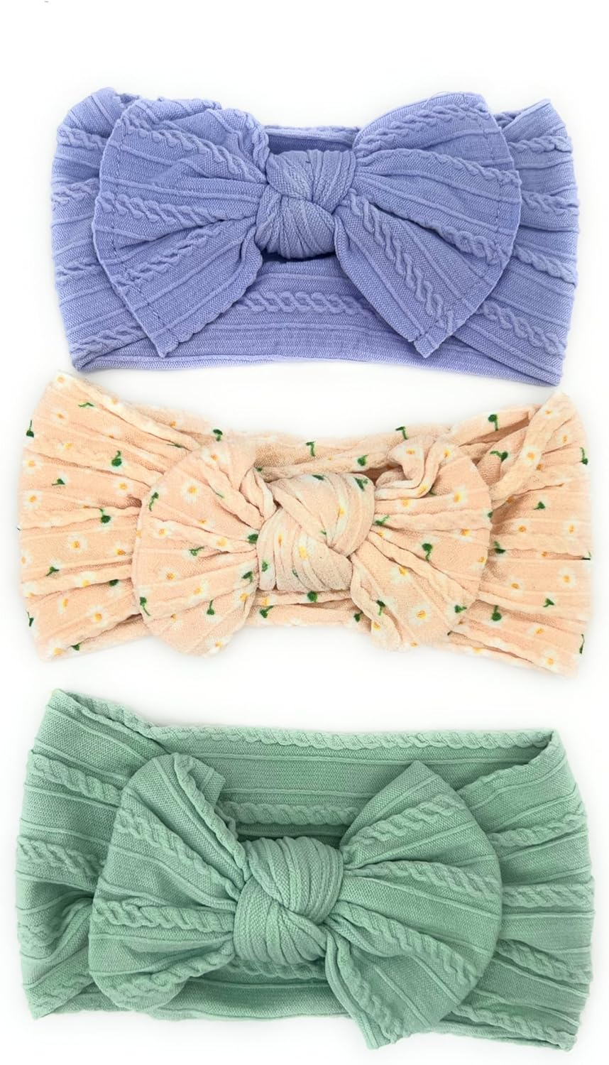 Baby Headbands Hairbands Hair Bow Elastics Handmade Hair Accessories for Baby Girls Newborn Infant Toddlers Kids. Comes in a 3-Pack, 4-Pack with Adorable Designs. Perfect for Everyday Wear, Birthdays, or Special Occasions. Floral Light Brown, Dark Square Pattern, White, (3 Pack) image number 5